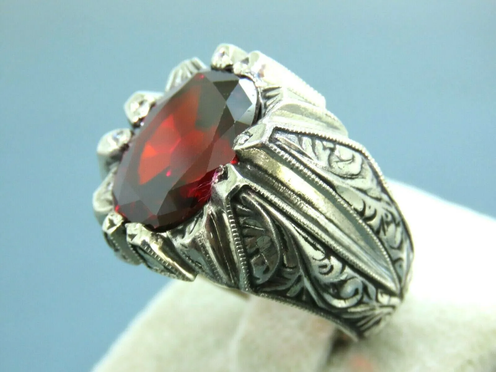 Turkish Handmade Jewelry 925 Sterling Silver Garnet Stone Mens Rings