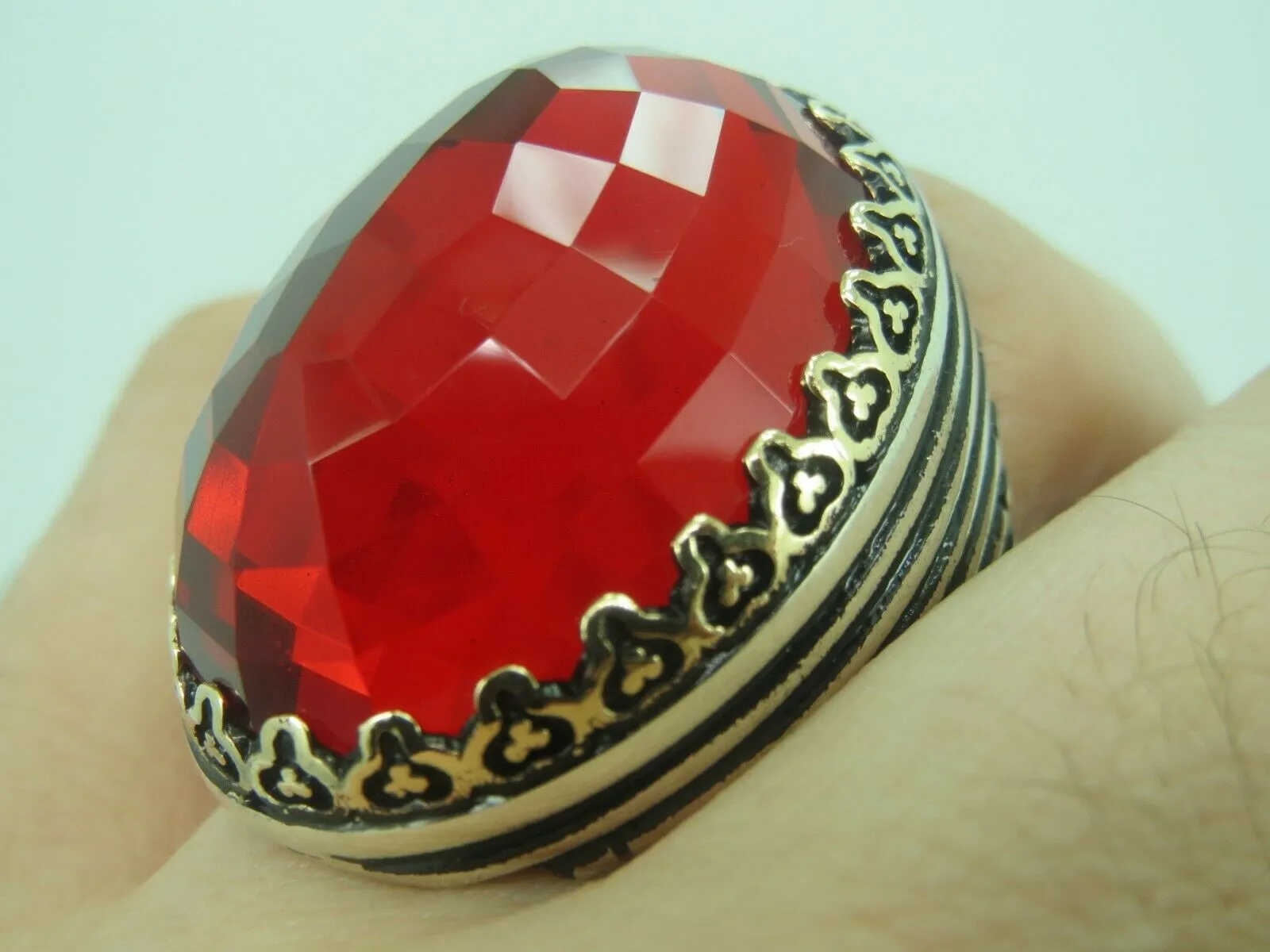Turkish Handmade Jewelry 925 Sterling Silver Garnet Stone Mens Rings