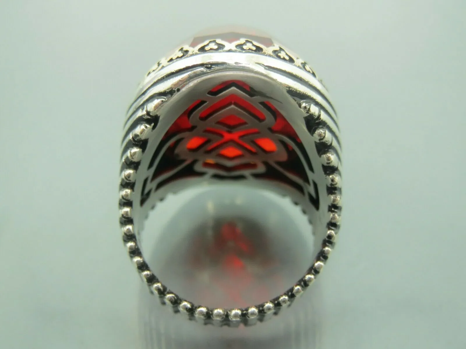Turkish Handmade Jewelry 925 Sterling Silver Garnet Stone Mens Rings