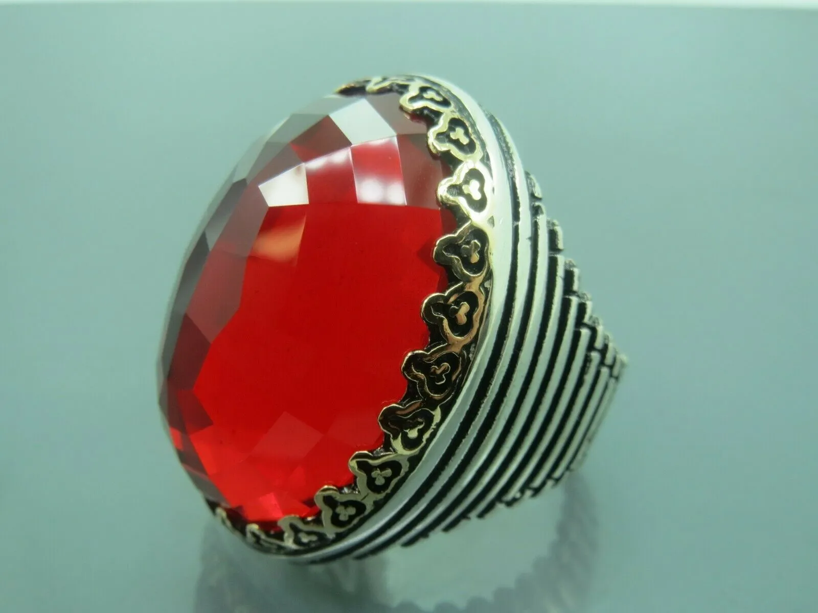 Turkish Handmade Jewelry 925 Sterling Silver Garnet Stone Mens Rings