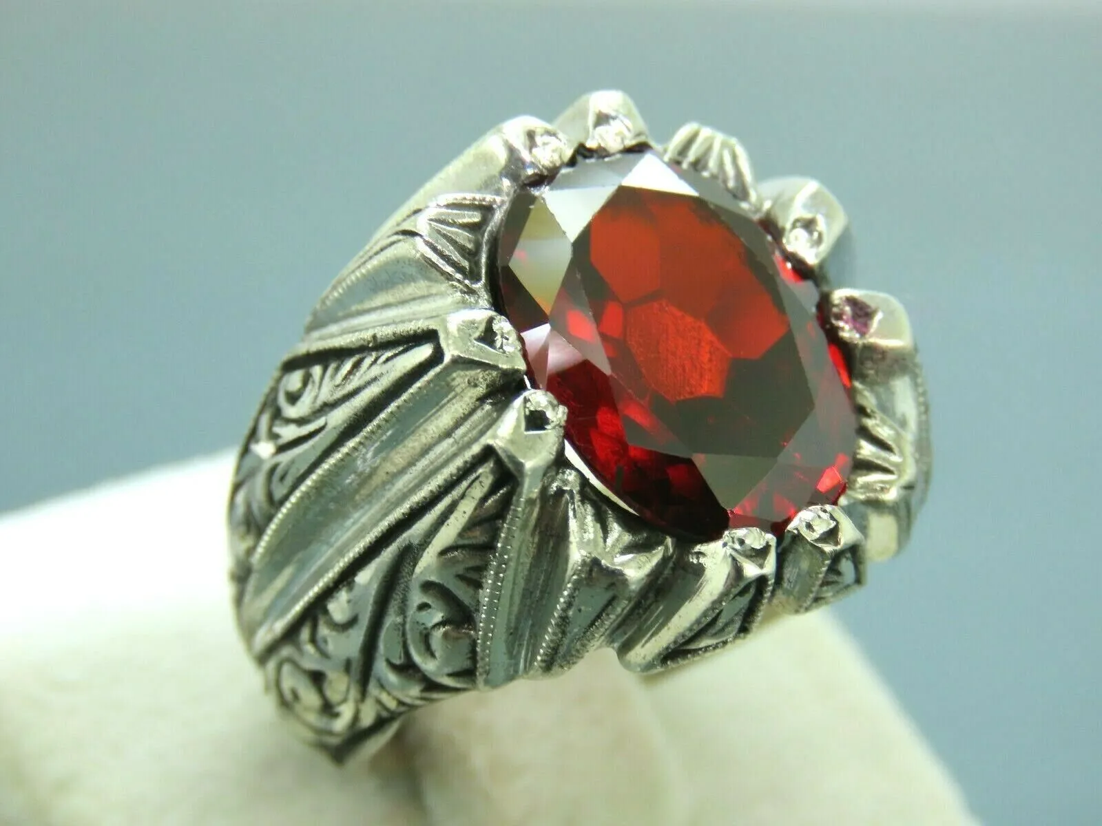 Turkish Handmade Jewelry 925 Sterling Silver Garnet Stone Mens Rings