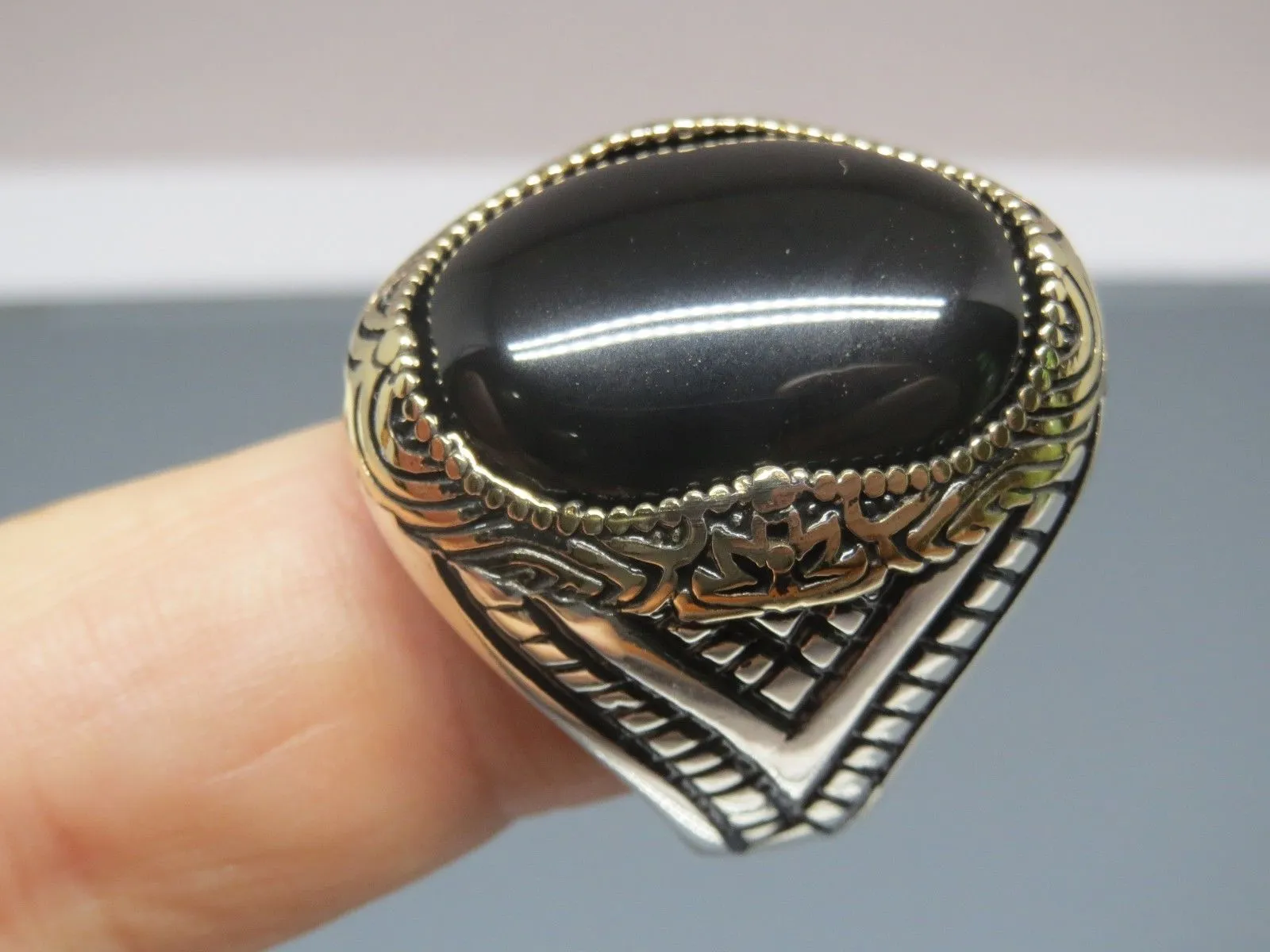 Turkish Handmade Jewelry 925 Sterling Silver Onyx Stone Mens Rings
