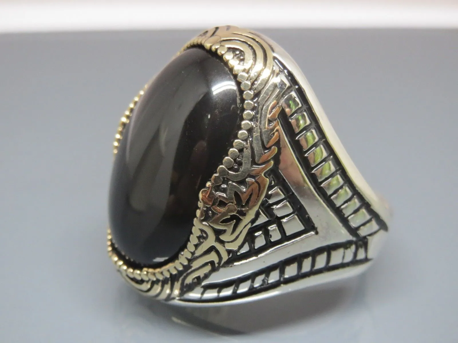 Turkish Handmade Jewelry 925 Sterling Silver Onyx Stone Mens Rings