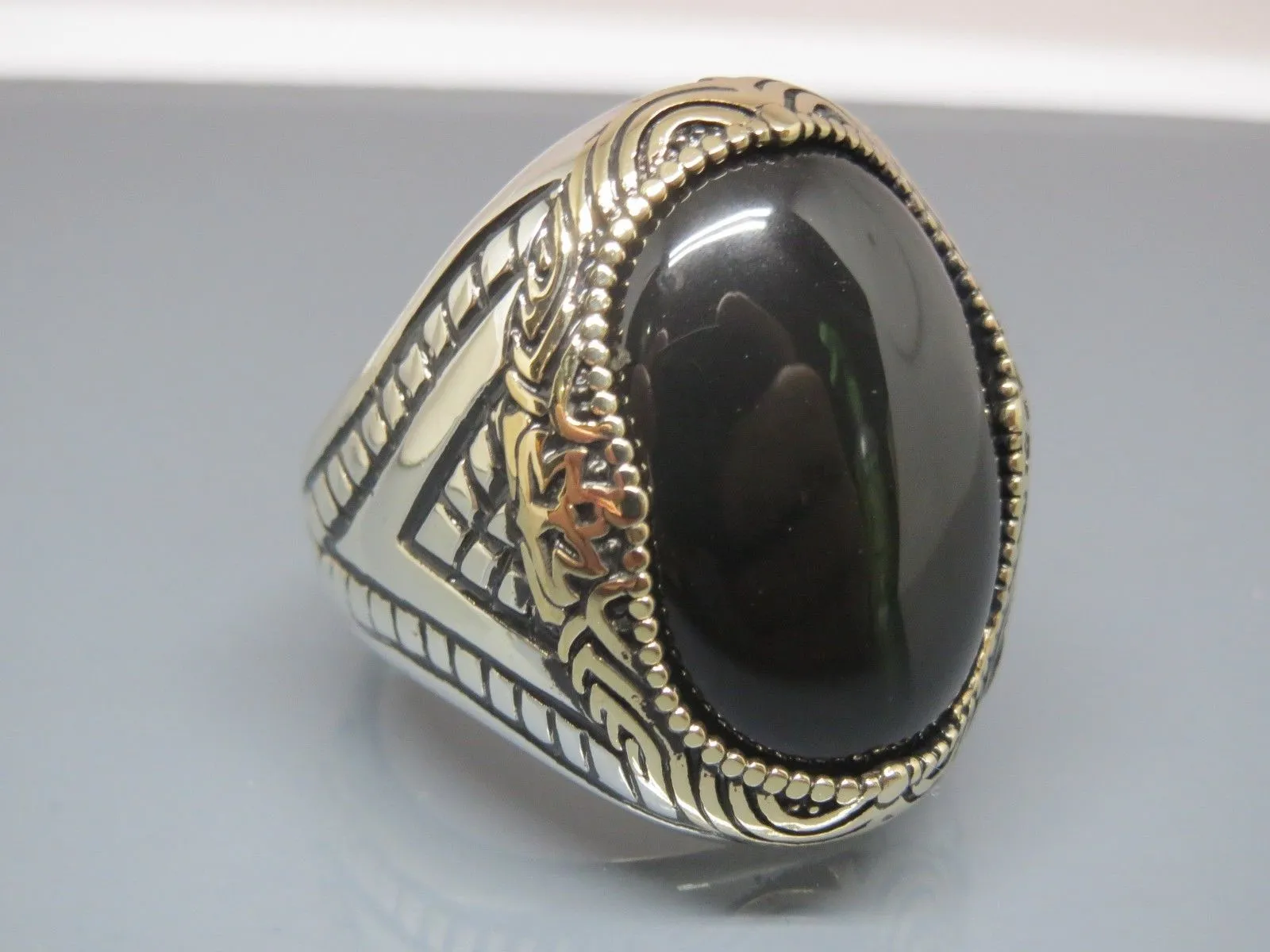 Turkish Handmade Jewelry 925 Sterling Silver Onyx Stone Mens Rings