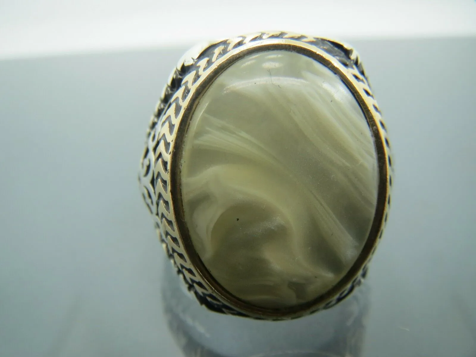 Turkish Handmade Jewelry 925 Sterling Silver Pearl Stone Men's Rings