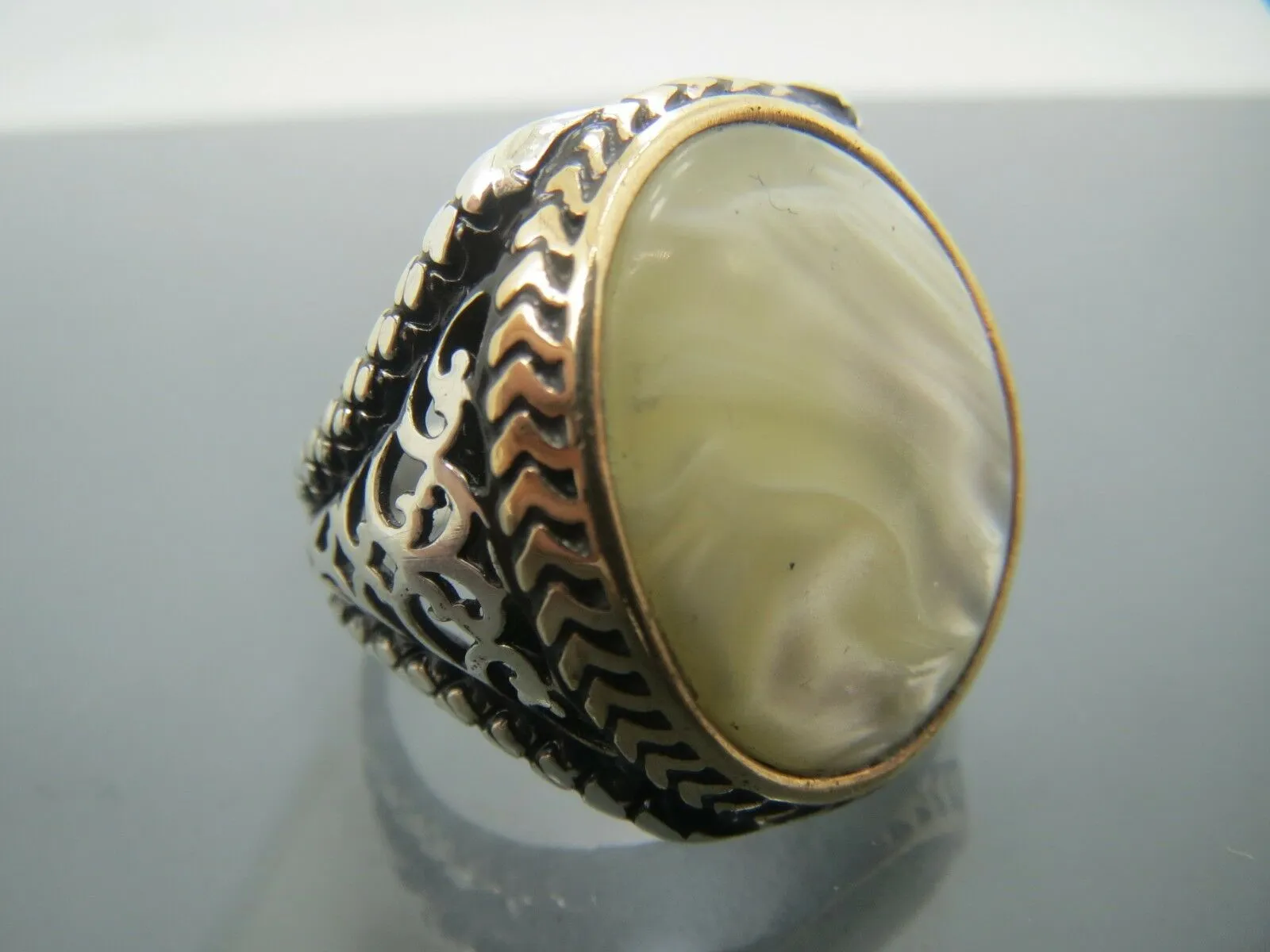 Turkish Handmade Jewelry 925 Sterling Silver Pearl Stone Men's Rings