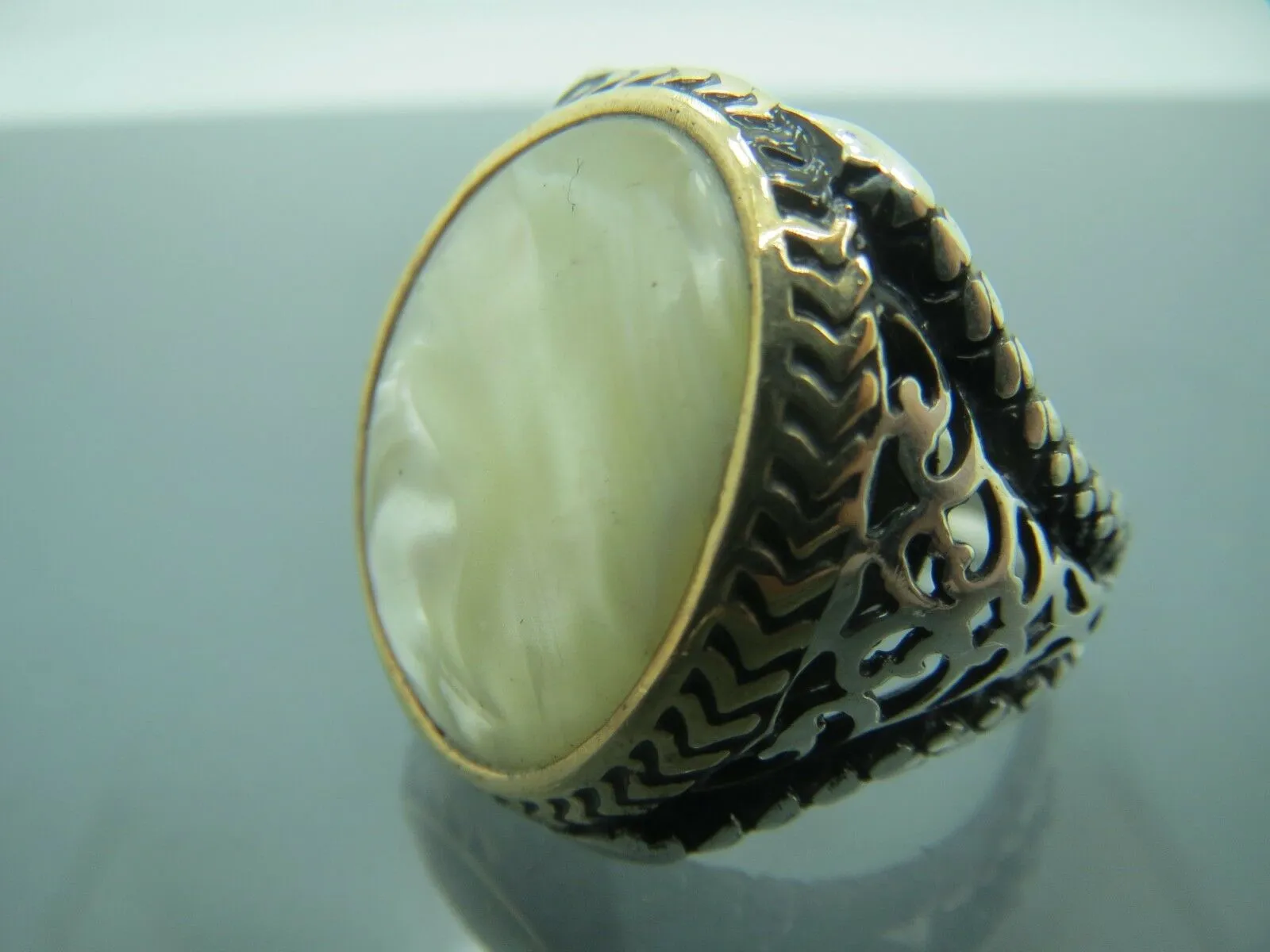 Turkish Handmade Jewelry 925 Sterling Silver Pearl Stone Men's Rings
