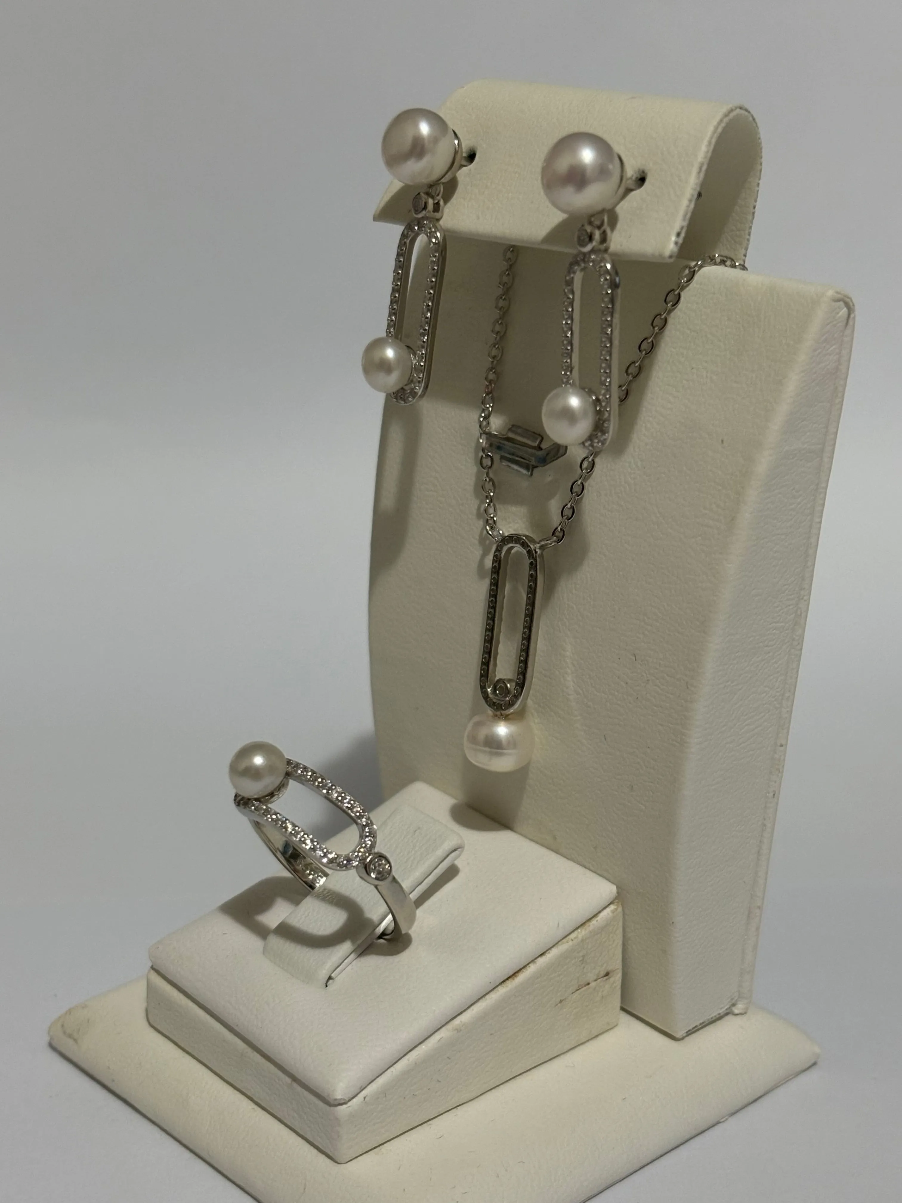Turkish Handmade Jewelry 925 Sterling Silver Pearl Stone Women's Earrings & Ring & Pendant Jewelry Set