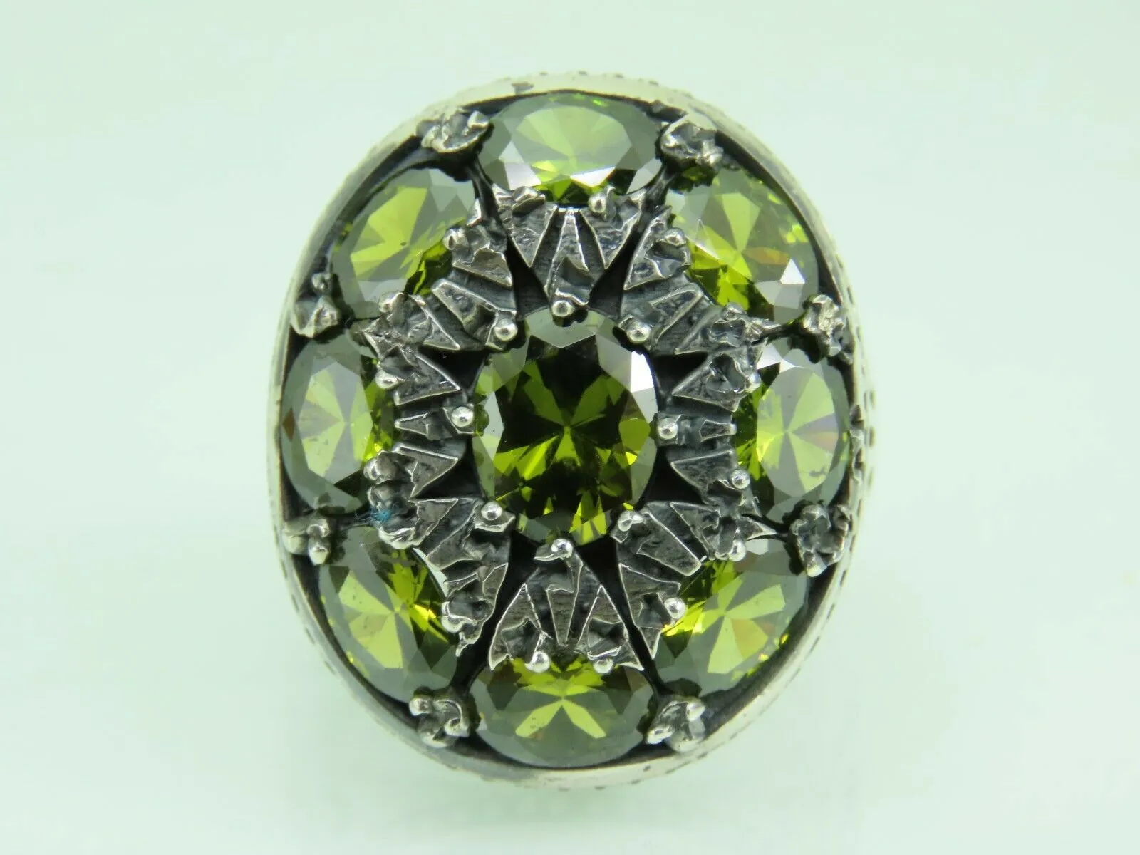 Turkish Handmade Jewelry 925 Sterling Silver Peridot Stone Men's Rings