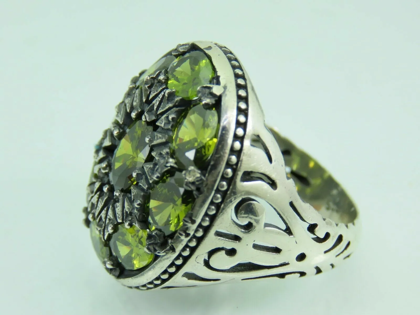 Turkish Handmade Jewelry 925 Sterling Silver Peridot Stone Men's Rings