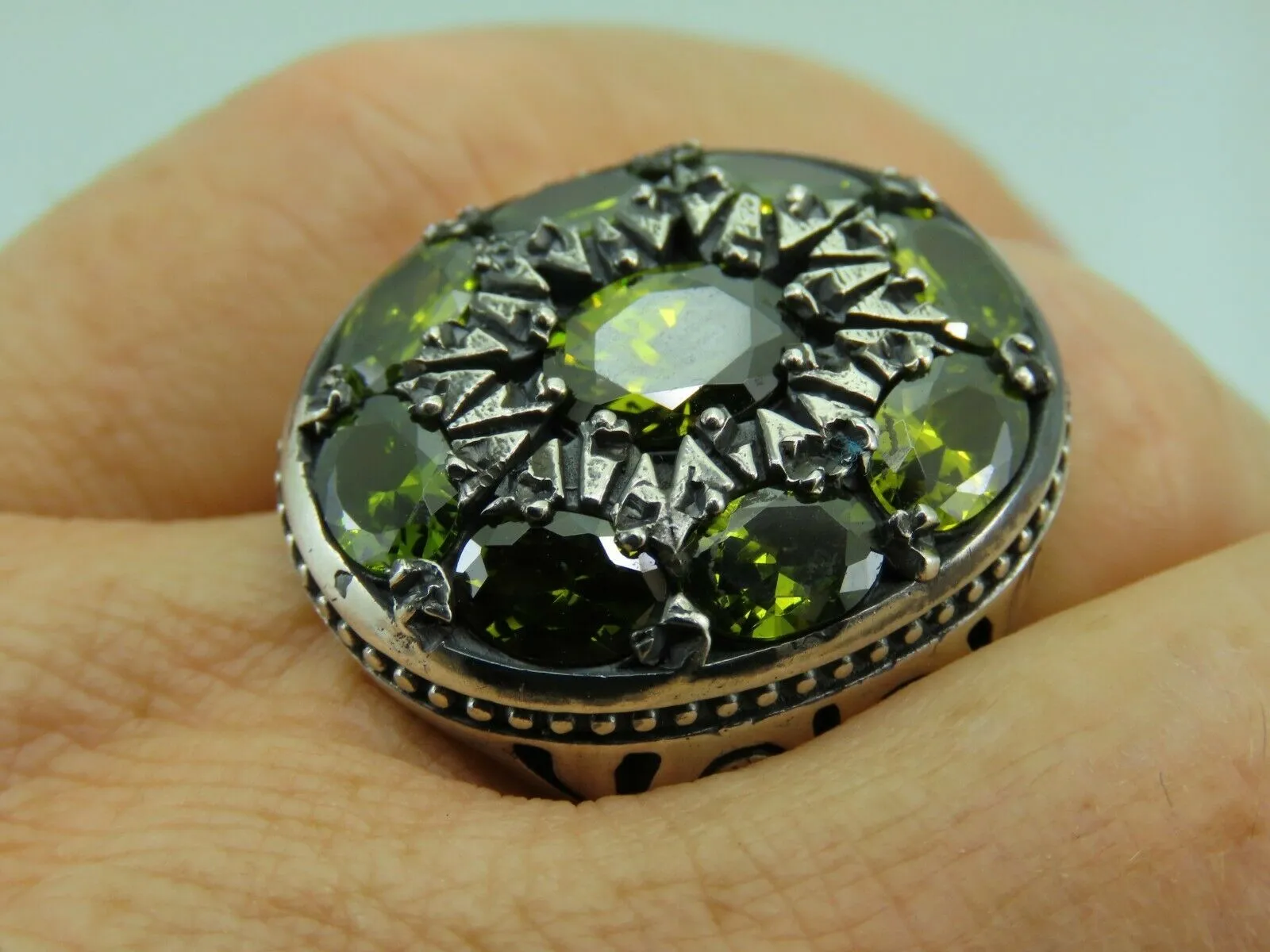 Turkish Handmade Jewelry 925 Sterling Silver Peridot Stone Men's Rings