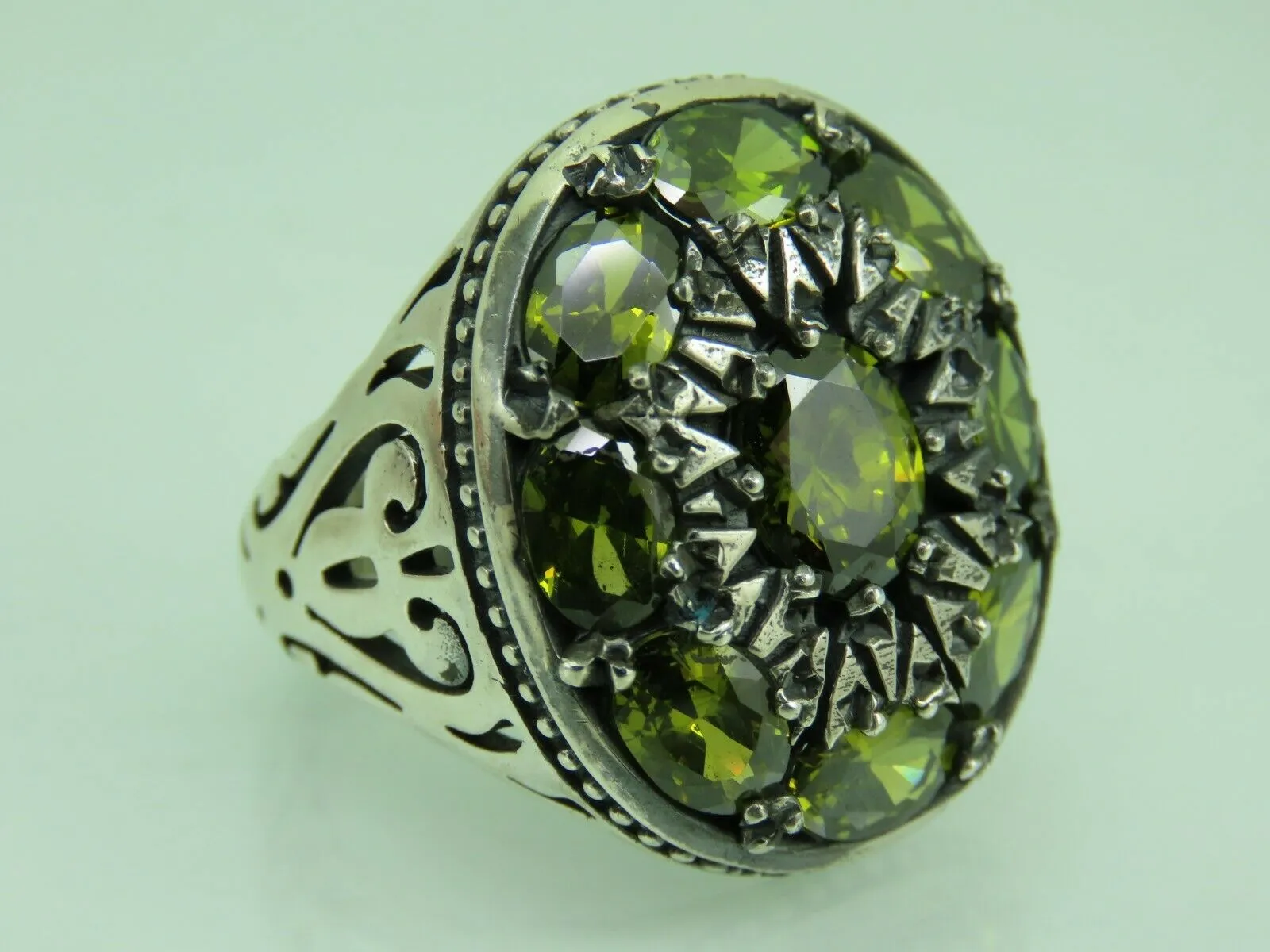 Turkish Handmade Jewelry 925 Sterling Silver Peridot Stone Men's Rings