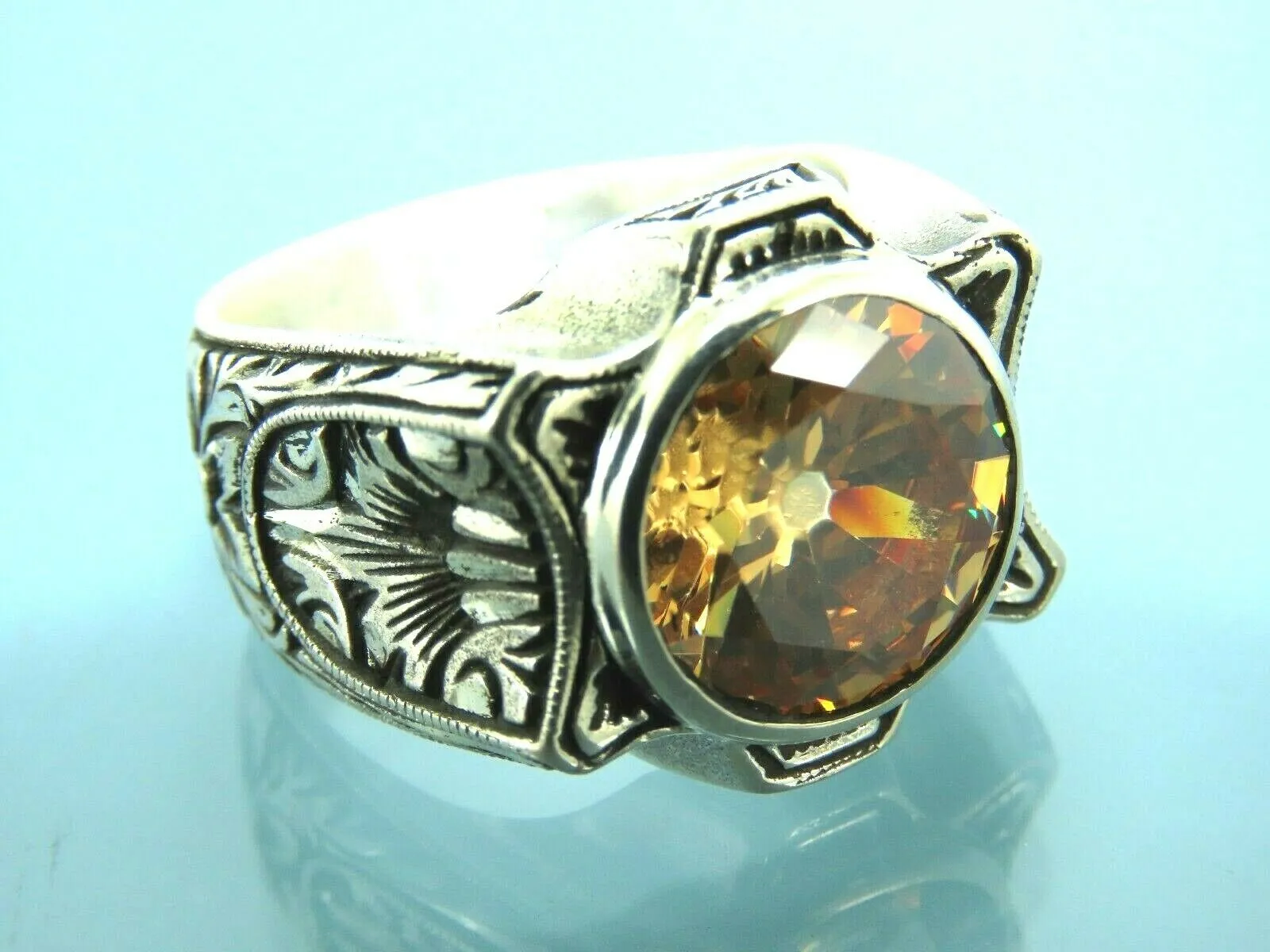 Turkish Handmade Jewelry 925 Sterling Silver Quartz Stone Mens Rings