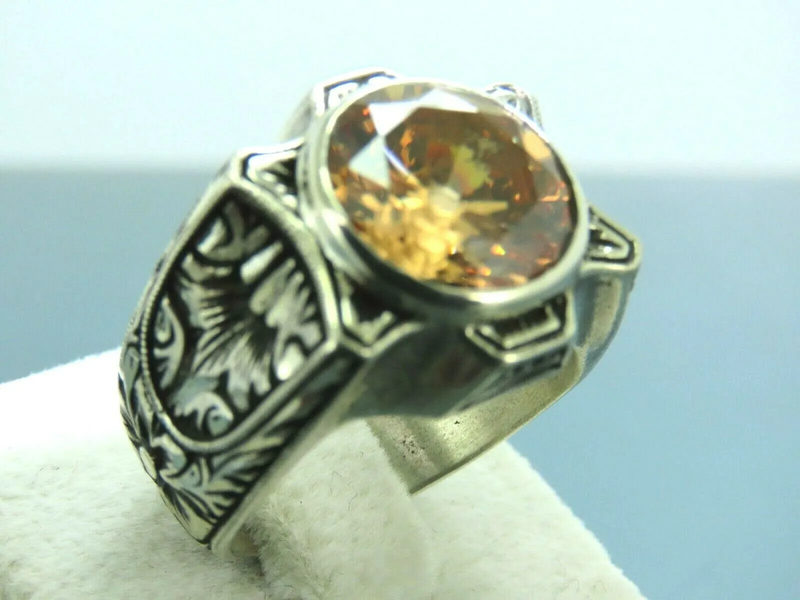 Turkish Handmade Jewelry 925 Sterling Silver Quartz Stone Mens Rings