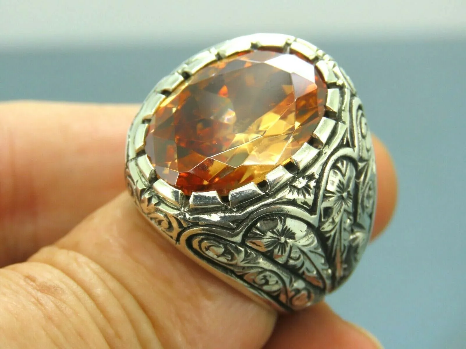 Turkish Handmade Jewelry 925 Sterling Silver Quartz Stone Mens Rings