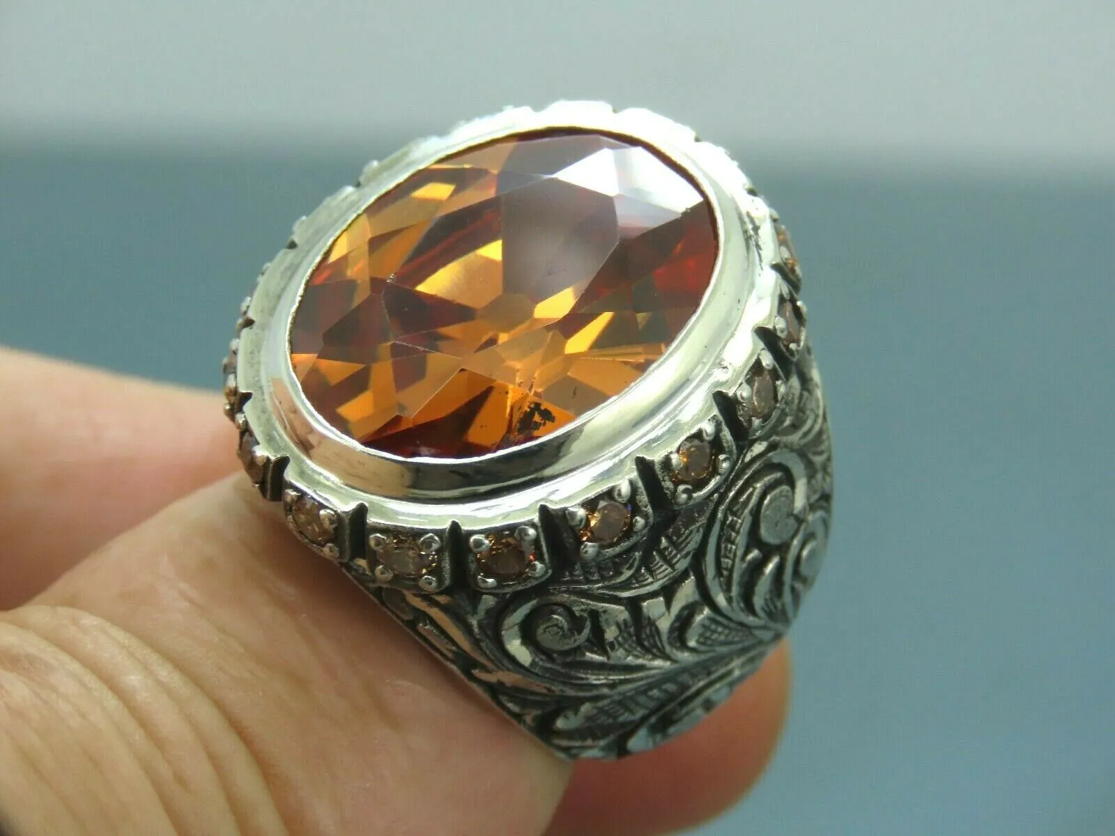 Turkish Handmade Jewelry 925 Sterling Silver Quartz Stone Mens Rings