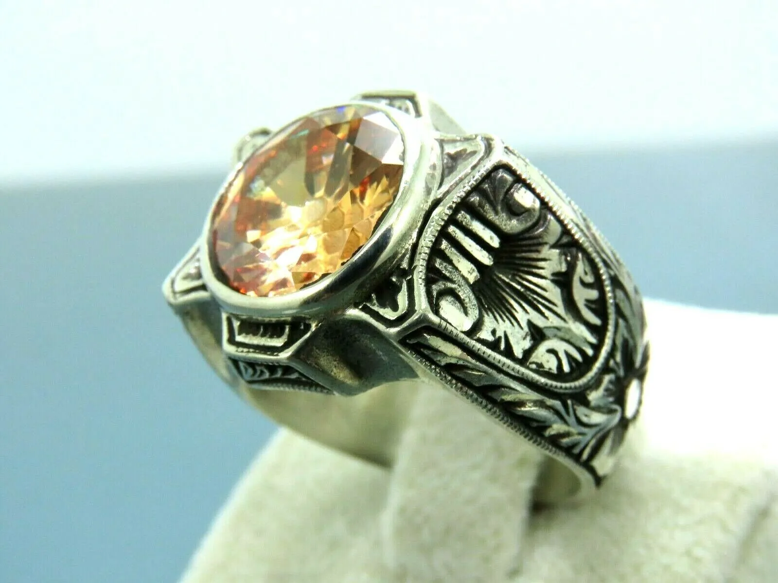 Turkish Handmade Jewelry 925 Sterling Silver Quartz Stone Mens Rings