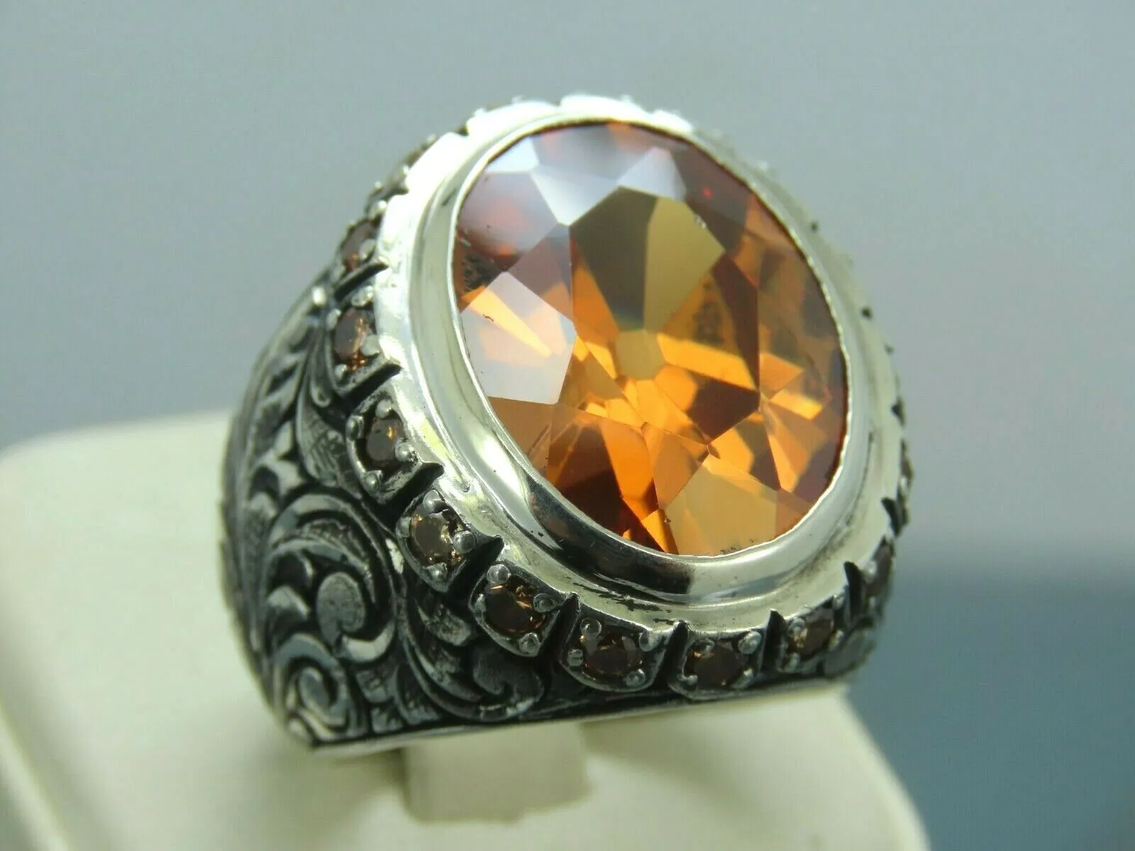Turkish Handmade Jewelry 925 Sterling Silver Quartz Stone Mens Rings