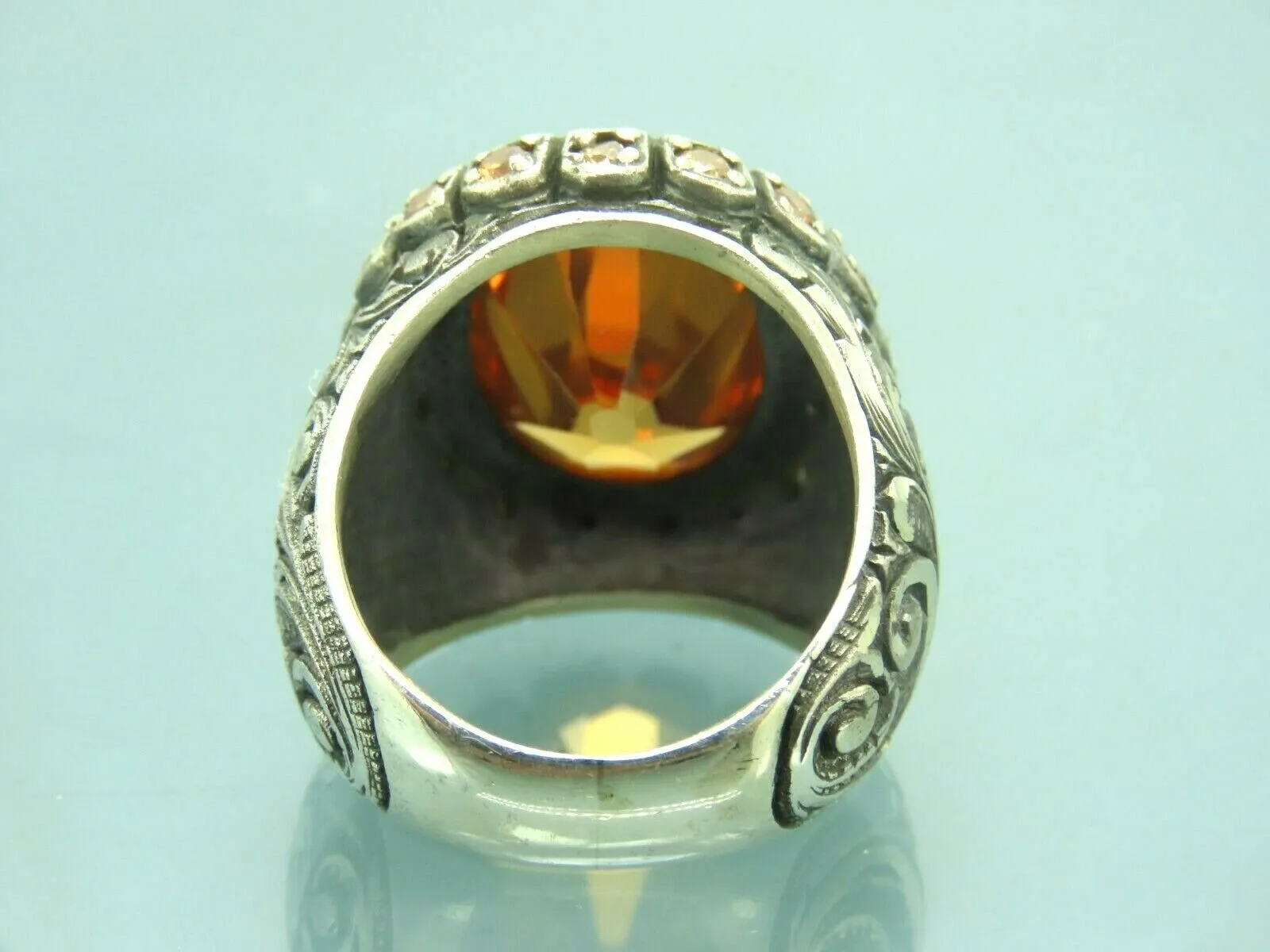 Turkish Handmade Jewelry 925 Sterling Silver Quartz Stone Mens Rings