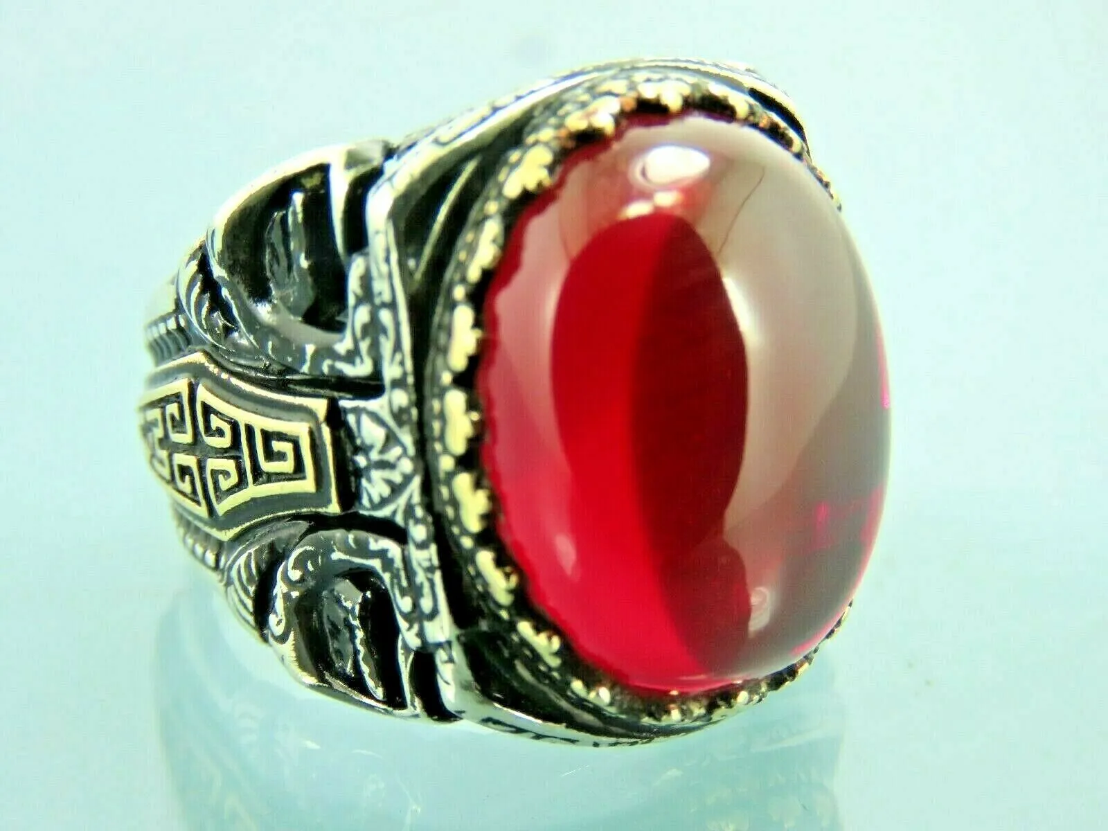 Turkish Handmade Jewelry 925 Sterling Silver Ruby Stone Mens Rings