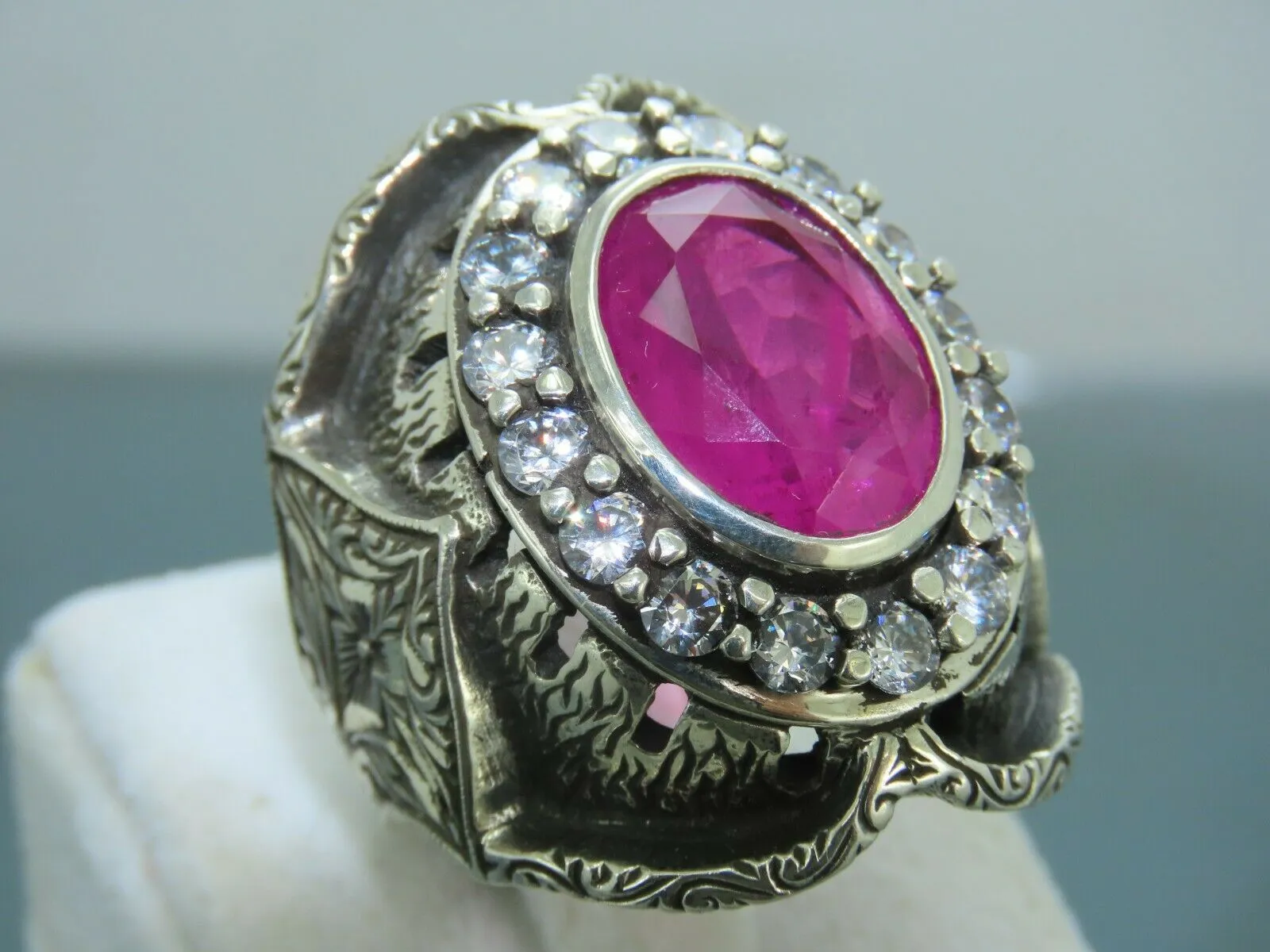Turkish Handmade Jewelry 925 Sterling Silver Ruby Stone Mens Rings