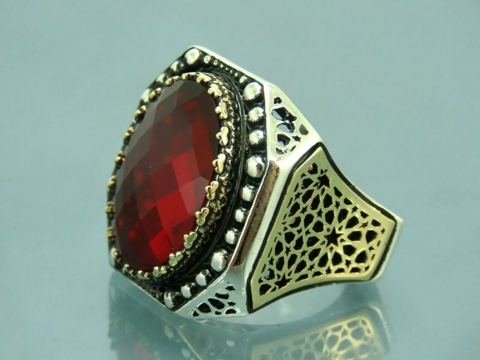 Turkish Handmade Jewelry 925 Sterling Silver Ruby Stone Mens Rings
