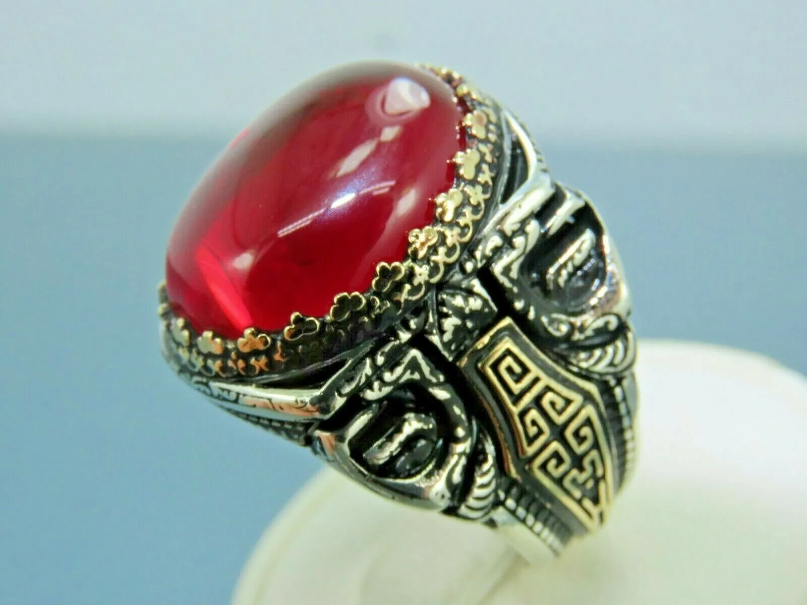 Turkish Handmade Jewelry 925 Sterling Silver Ruby Stone Mens Rings