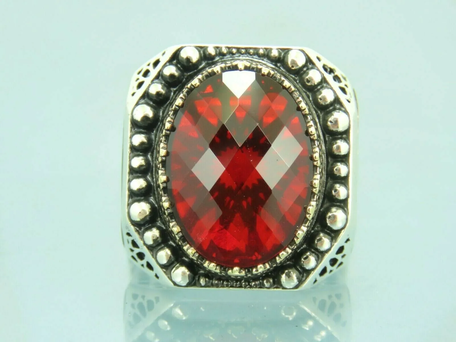 Turkish Handmade Jewelry 925 Sterling Silver Ruby Stone Mens Rings