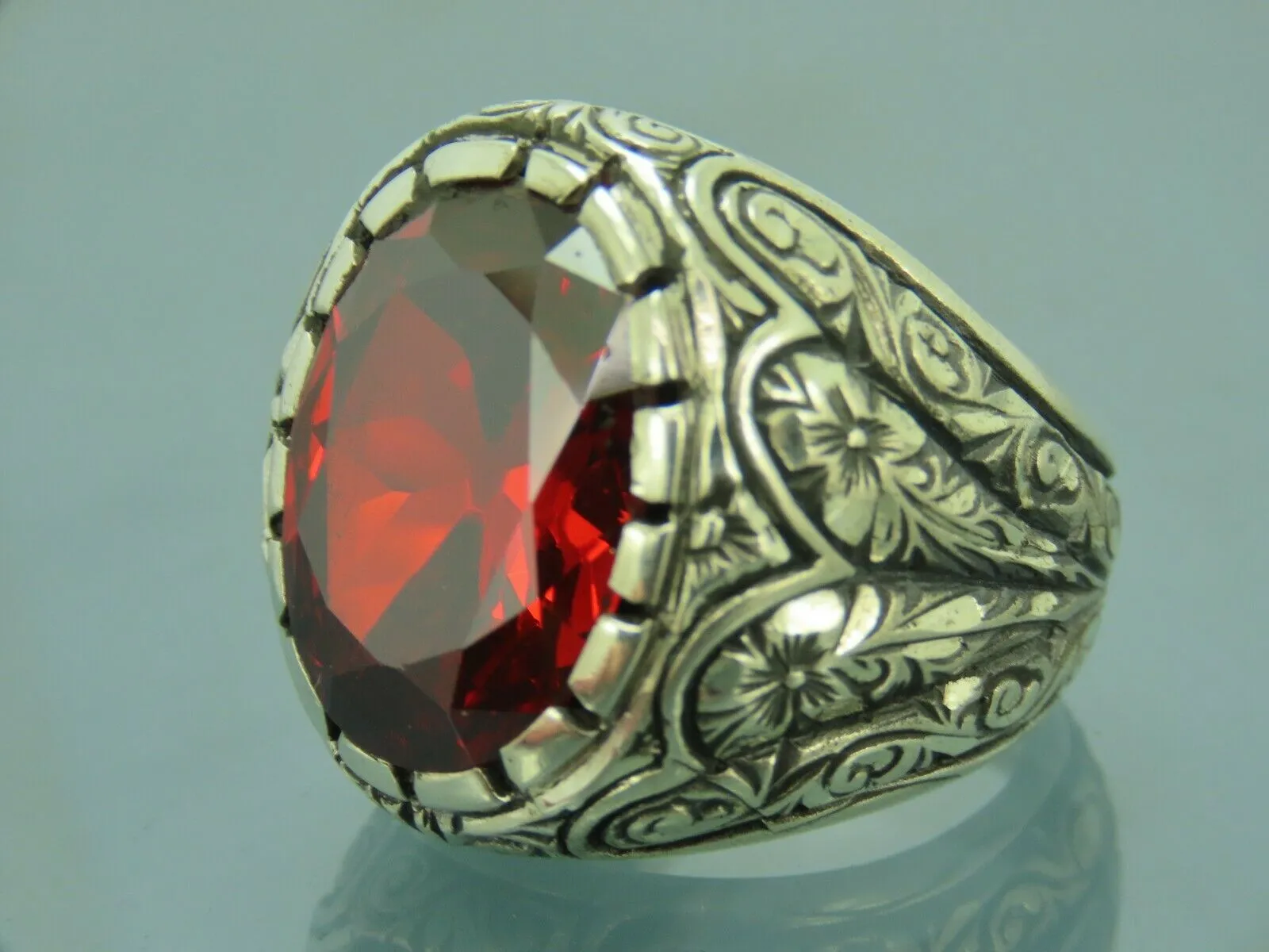 Turkish Handmade Jewelry 925 Sterling Silver Ruby Stone Mens Rings