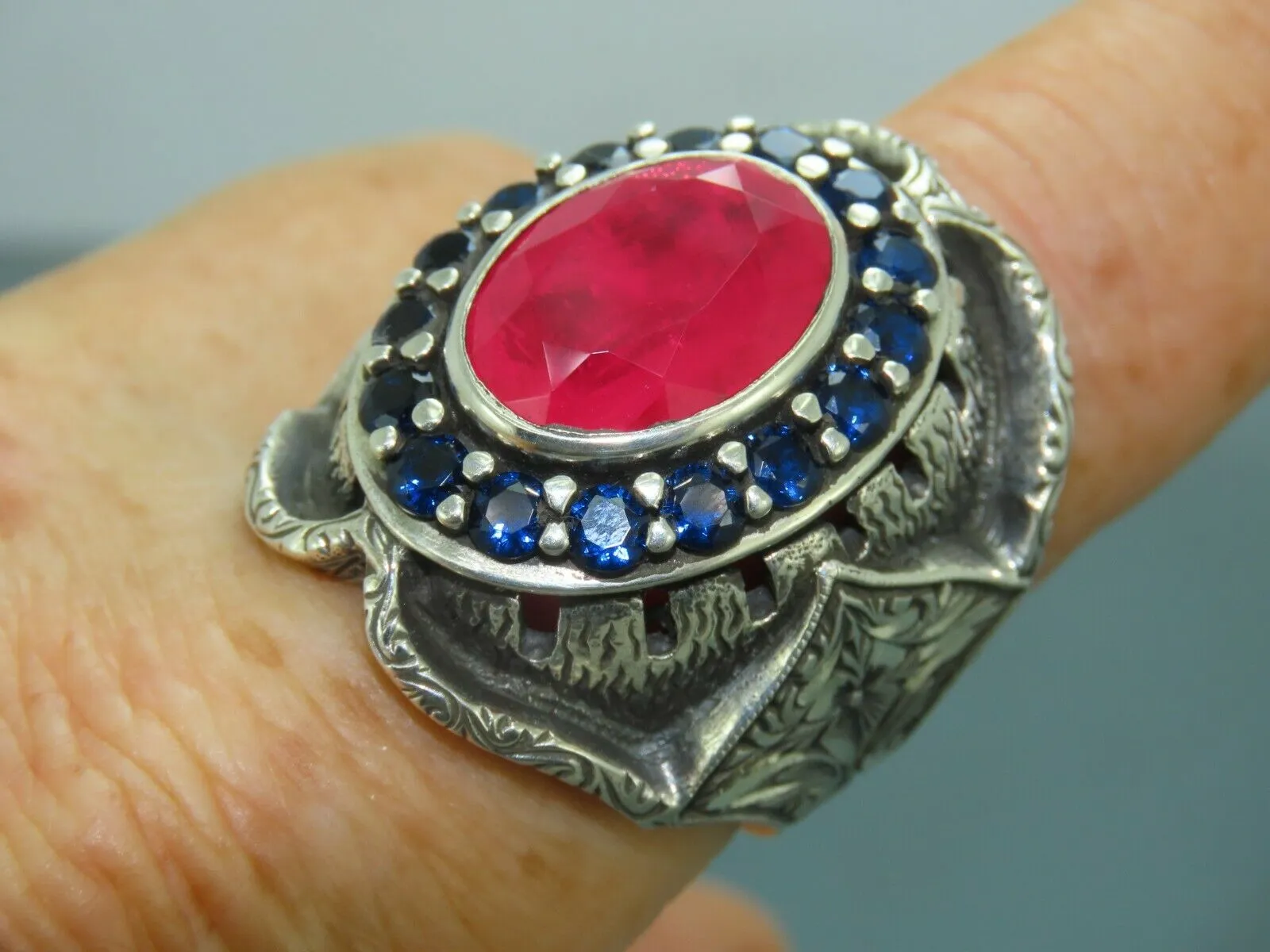 Turkish Handmade Jewelry 925 Sterling Silver Ruby Stone Mens Rings