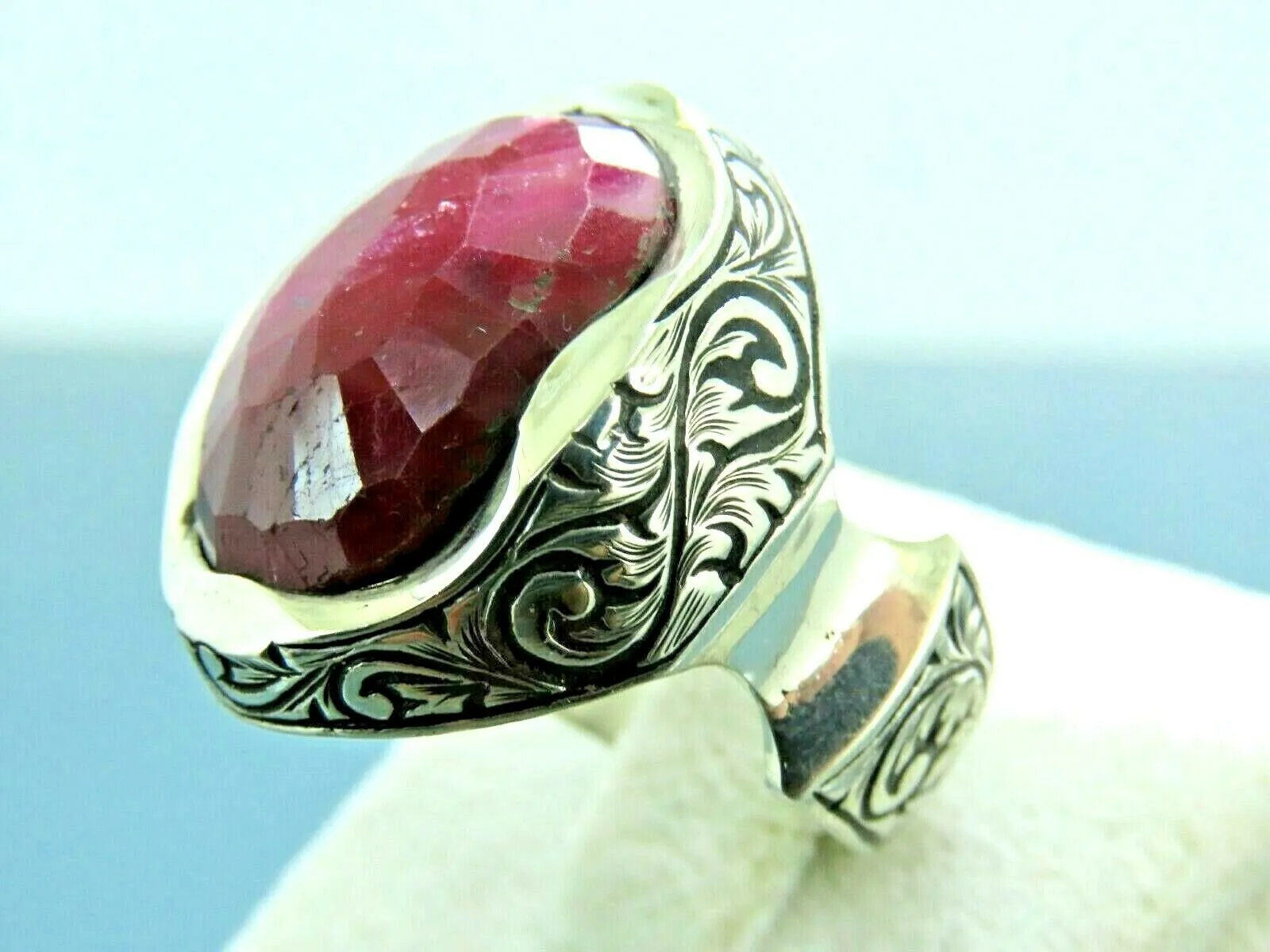 Turkish Handmade Jewelry 925 Sterling Silver Ruby Stone Mens Rings