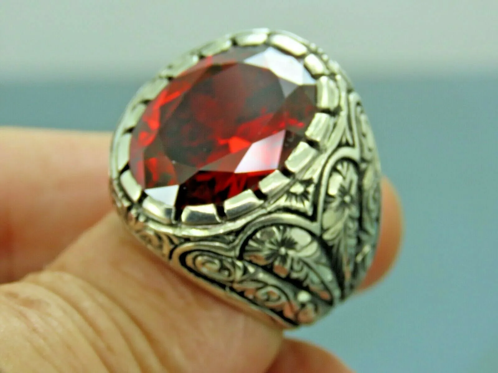 Turkish Handmade Jewelry 925 Sterling Silver Ruby Stone Mens Rings