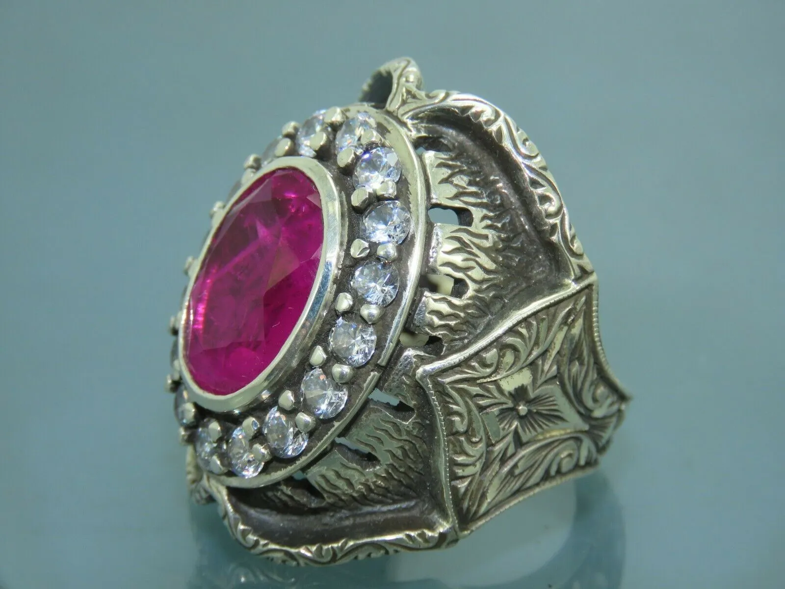 Turkish Handmade Jewelry 925 Sterling Silver Ruby Stone Mens Rings