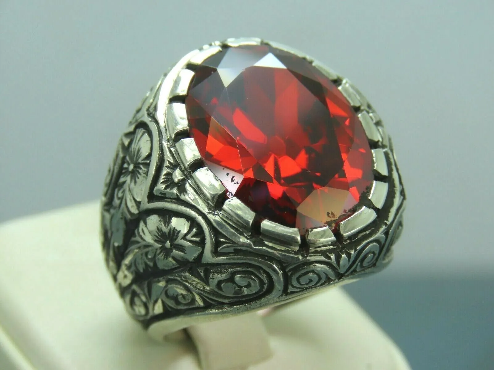 Turkish Handmade Jewelry 925 Sterling Silver Ruby Stone Mens Rings