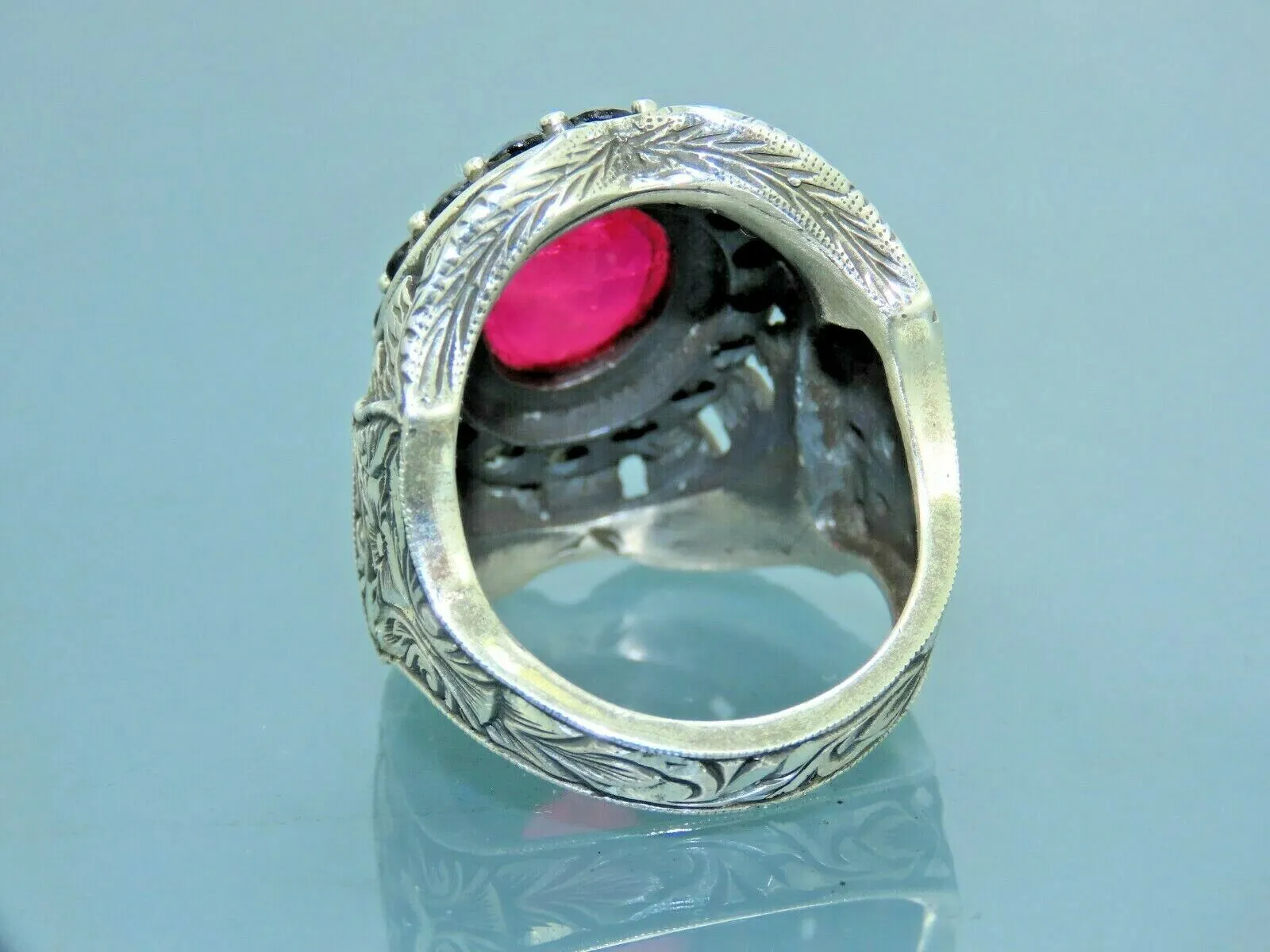 Turkish Handmade Jewelry 925 Sterling Silver Ruby Stone Mens Rings
