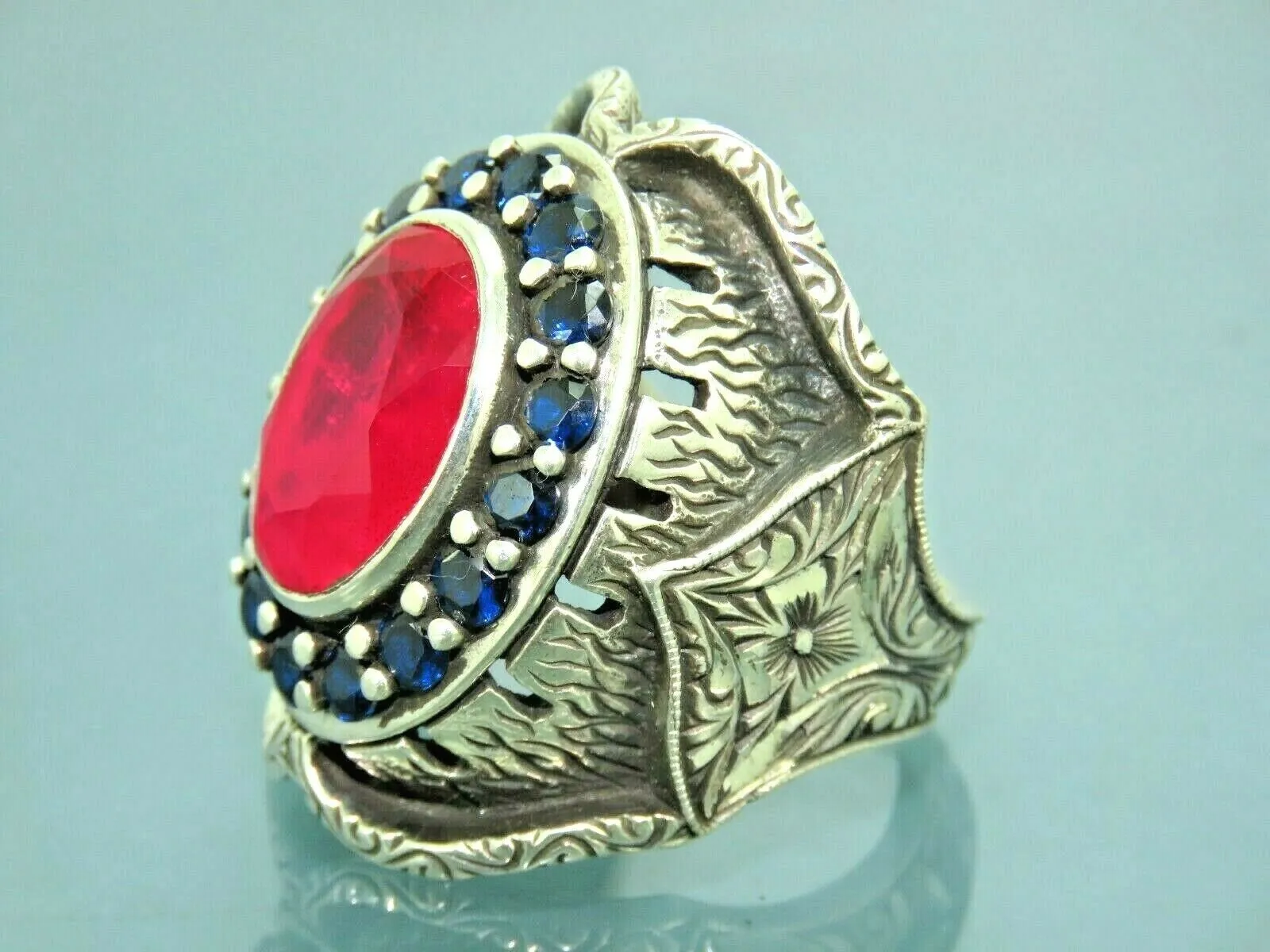 Turkish Handmade Jewelry 925 Sterling Silver Ruby Stone Mens Rings