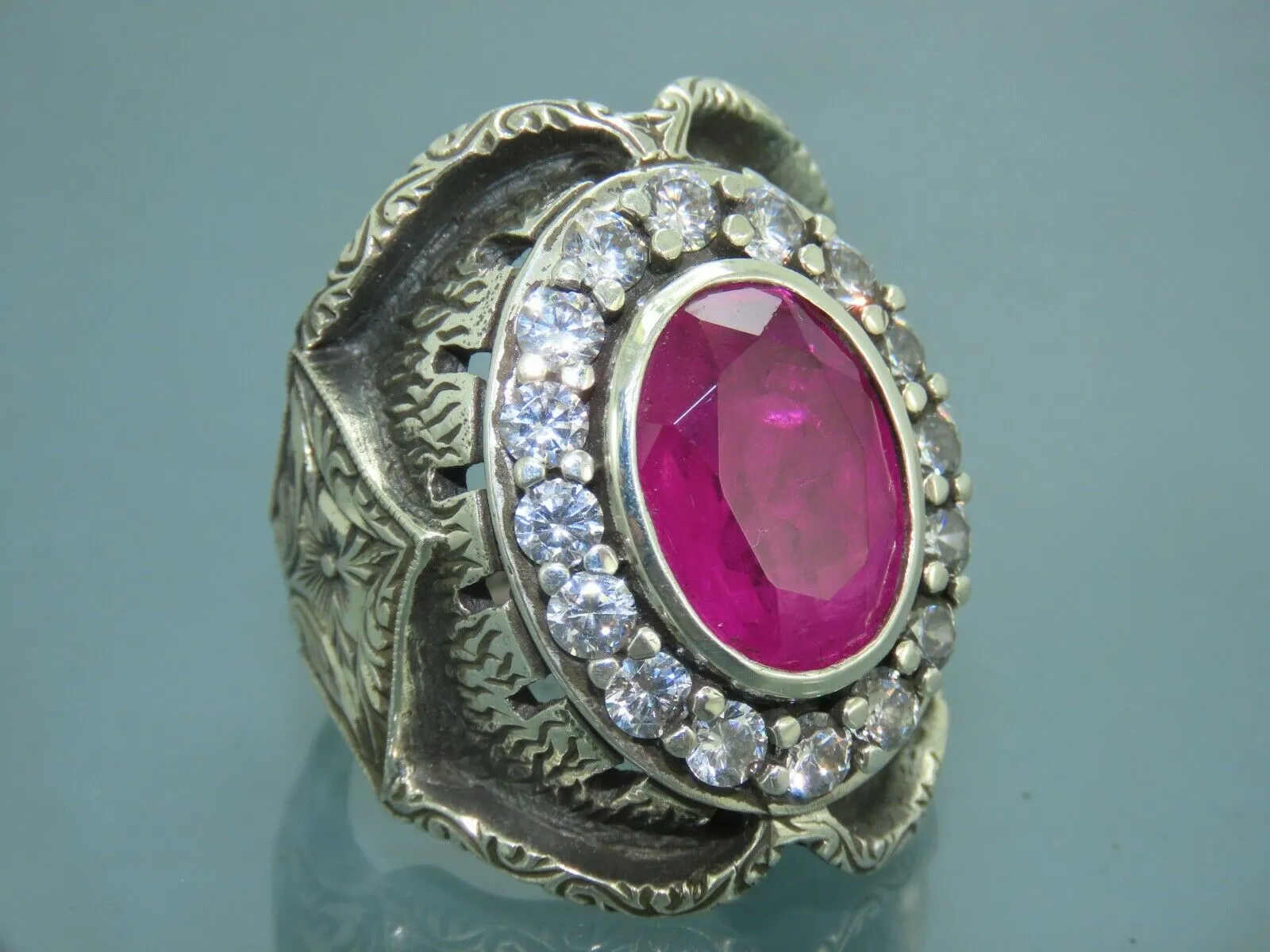 Turkish Handmade Jewelry 925 Sterling Silver Ruby Stone Mens Rings