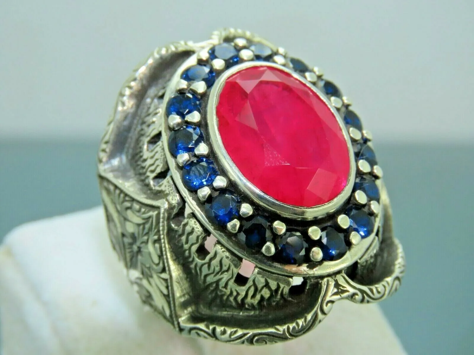 Turkish Handmade Jewelry 925 Sterling Silver Ruby Stone Mens Rings