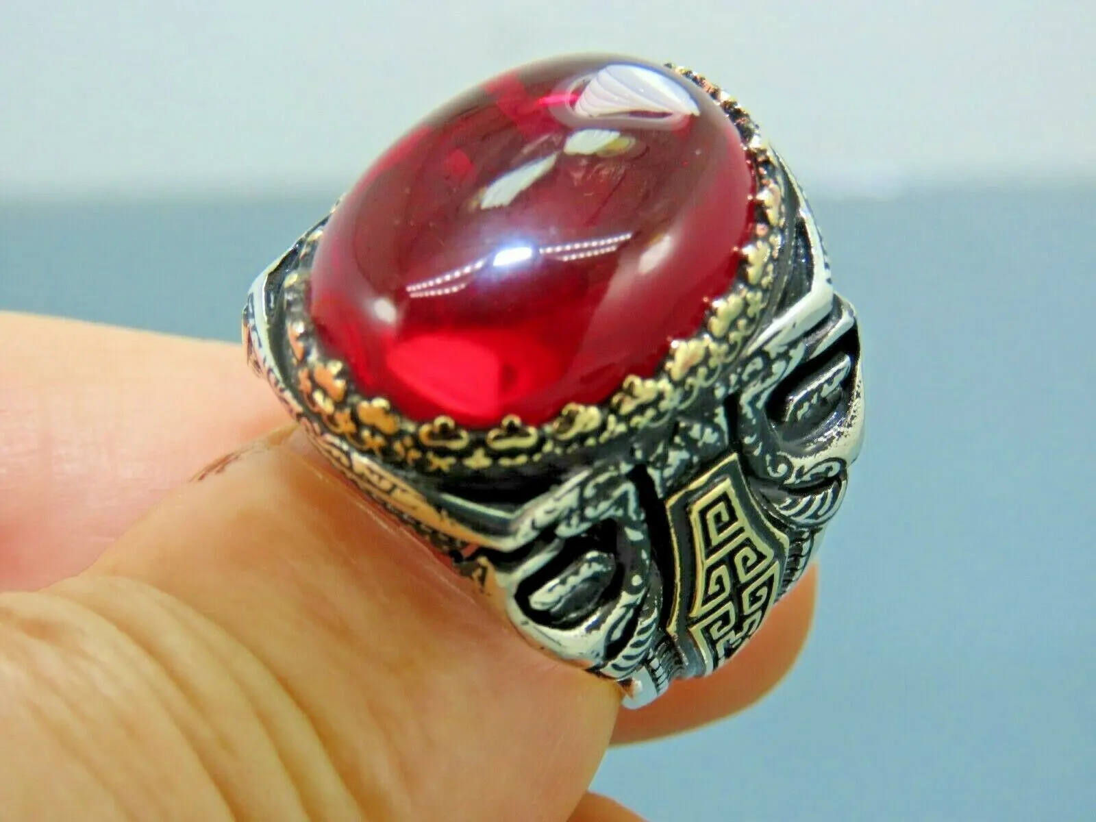 Turkish Handmade Jewelry 925 Sterling Silver Ruby Stone Mens Rings