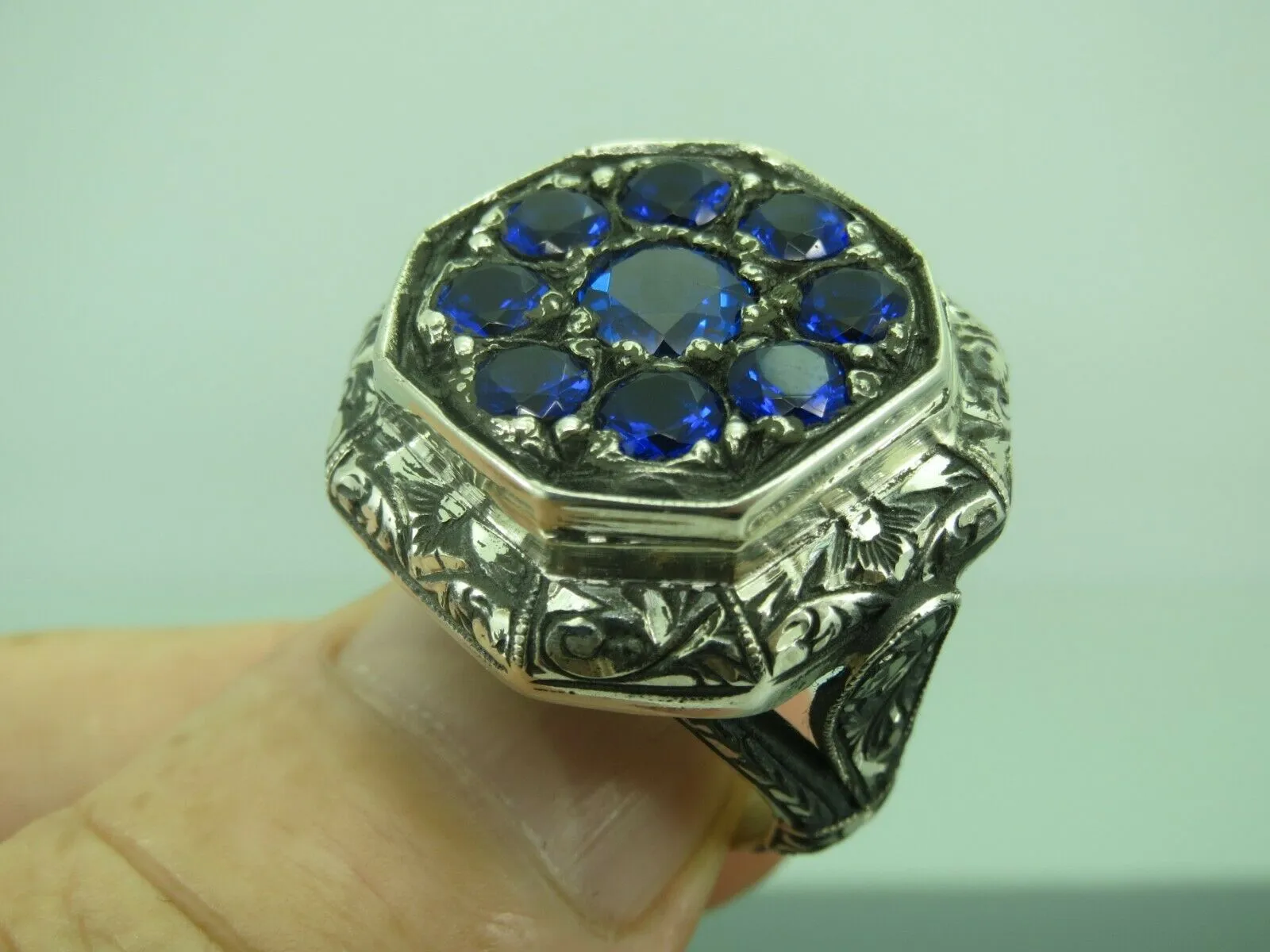 Turkish Handmade Jewelry 925 Sterling Silver Sapphire Stone Mens Rings