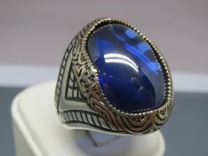 Turkish Handmade Jewelry 925 Sterling Silver Sapphire Stone Mens Rings