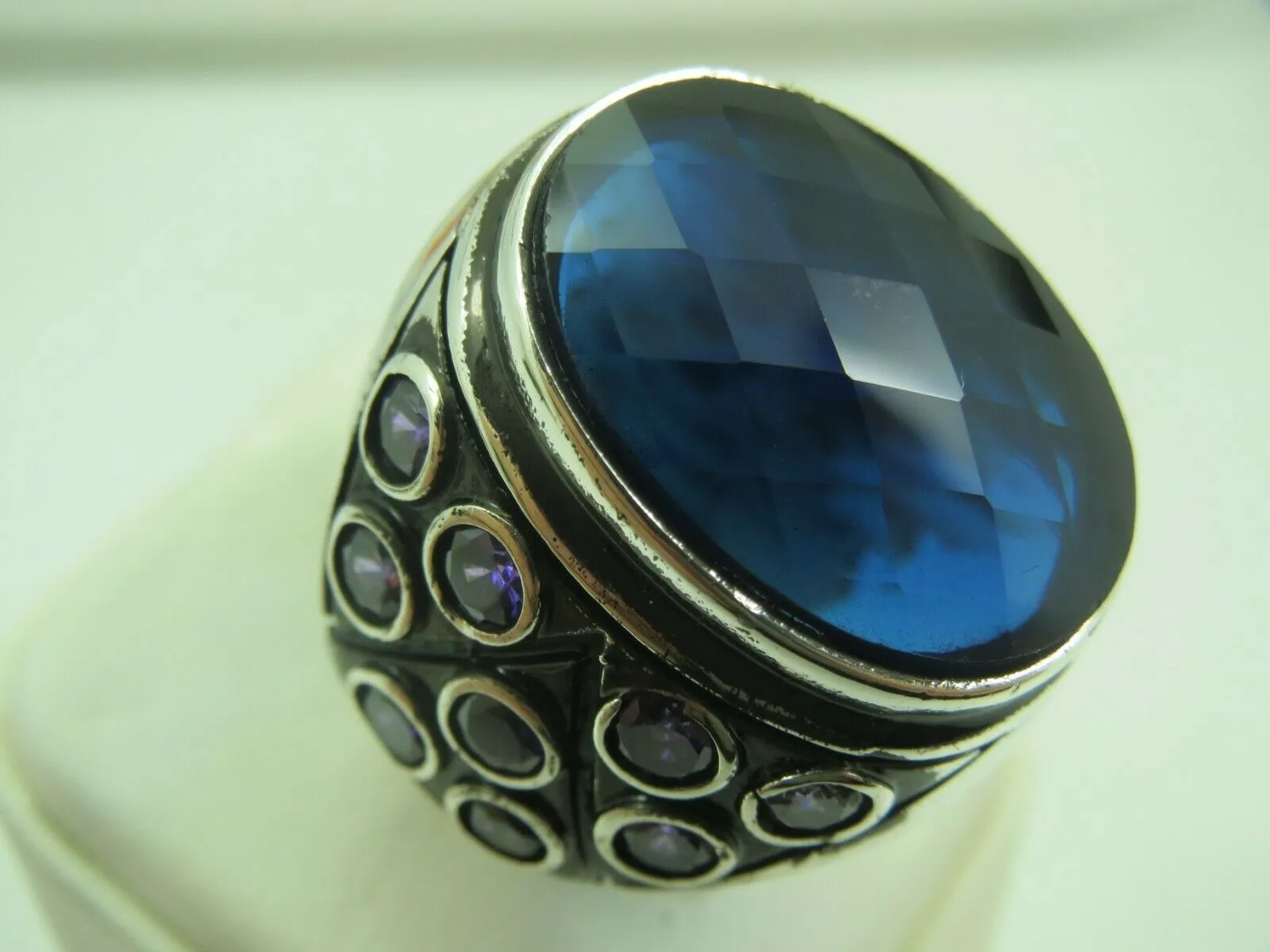 Turkish Handmade Jewelry 925 Sterling Silver Sapphire Stone Mens Rings