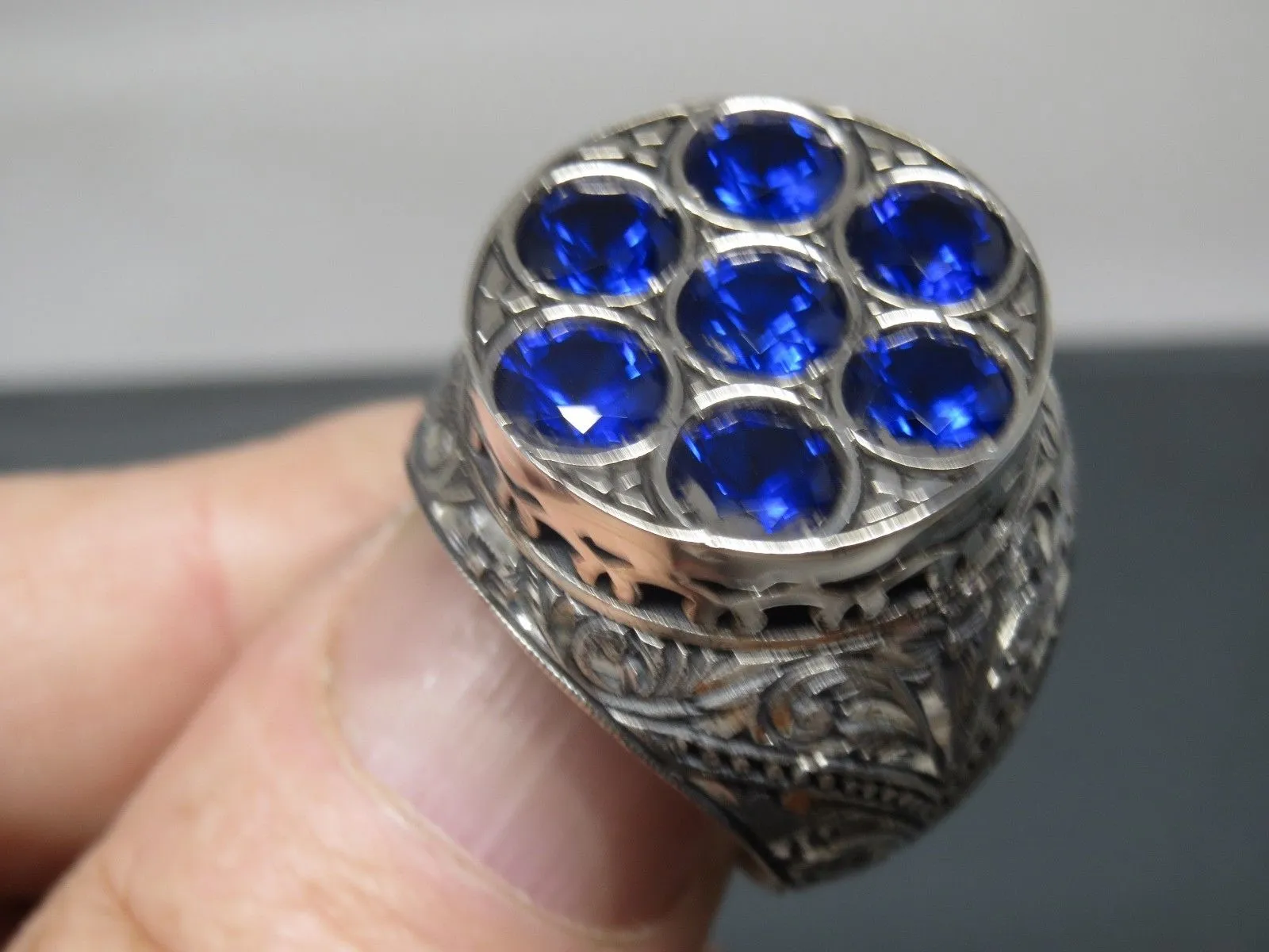 Turkish Handmade Jewelry 925 Sterling Silver Sapphire Stone Mens Rings