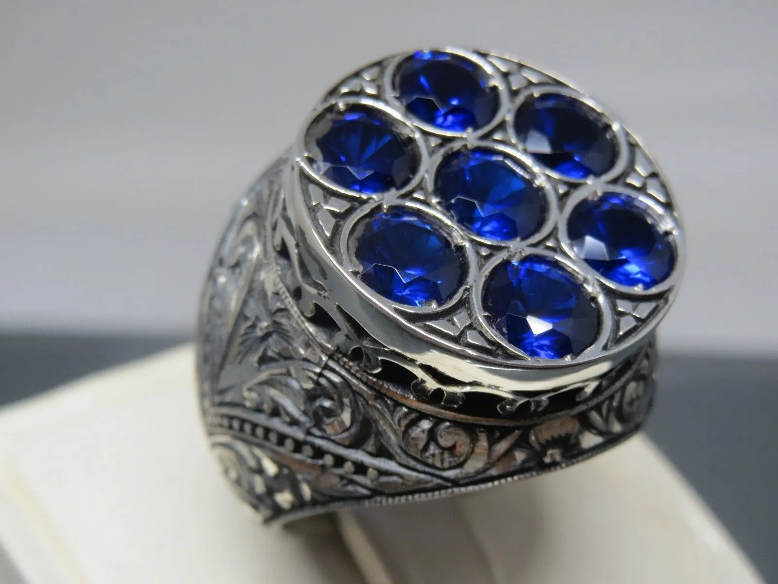Turkish Handmade Jewelry 925 Sterling Silver Sapphire Stone Mens Rings