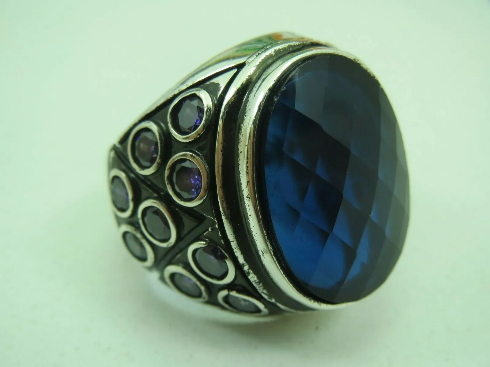 Turkish Handmade Jewelry 925 Sterling Silver Sapphire Stone Mens Rings