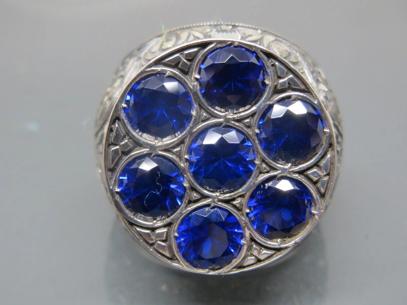 Turkish Handmade Jewelry 925 Sterling Silver Sapphire Stone Mens Rings