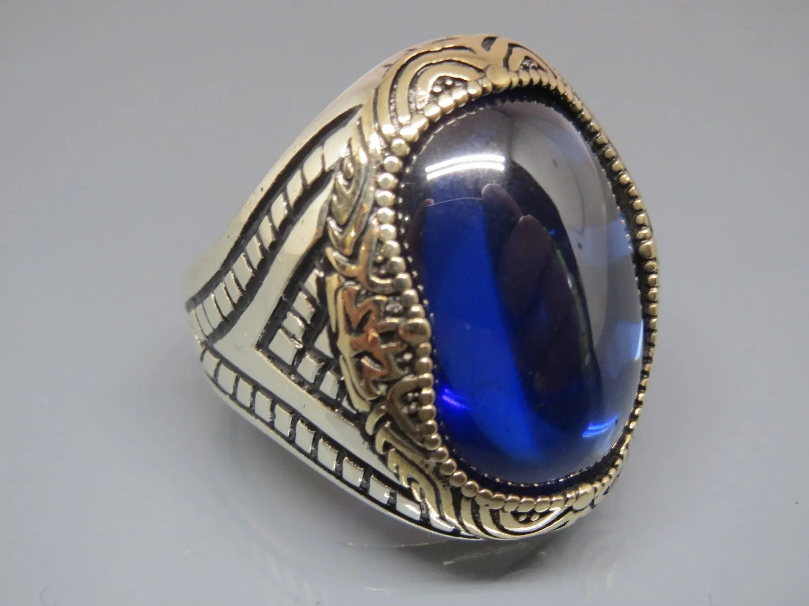 Turkish Handmade Jewelry 925 Sterling Silver Sapphire Stone Mens Rings