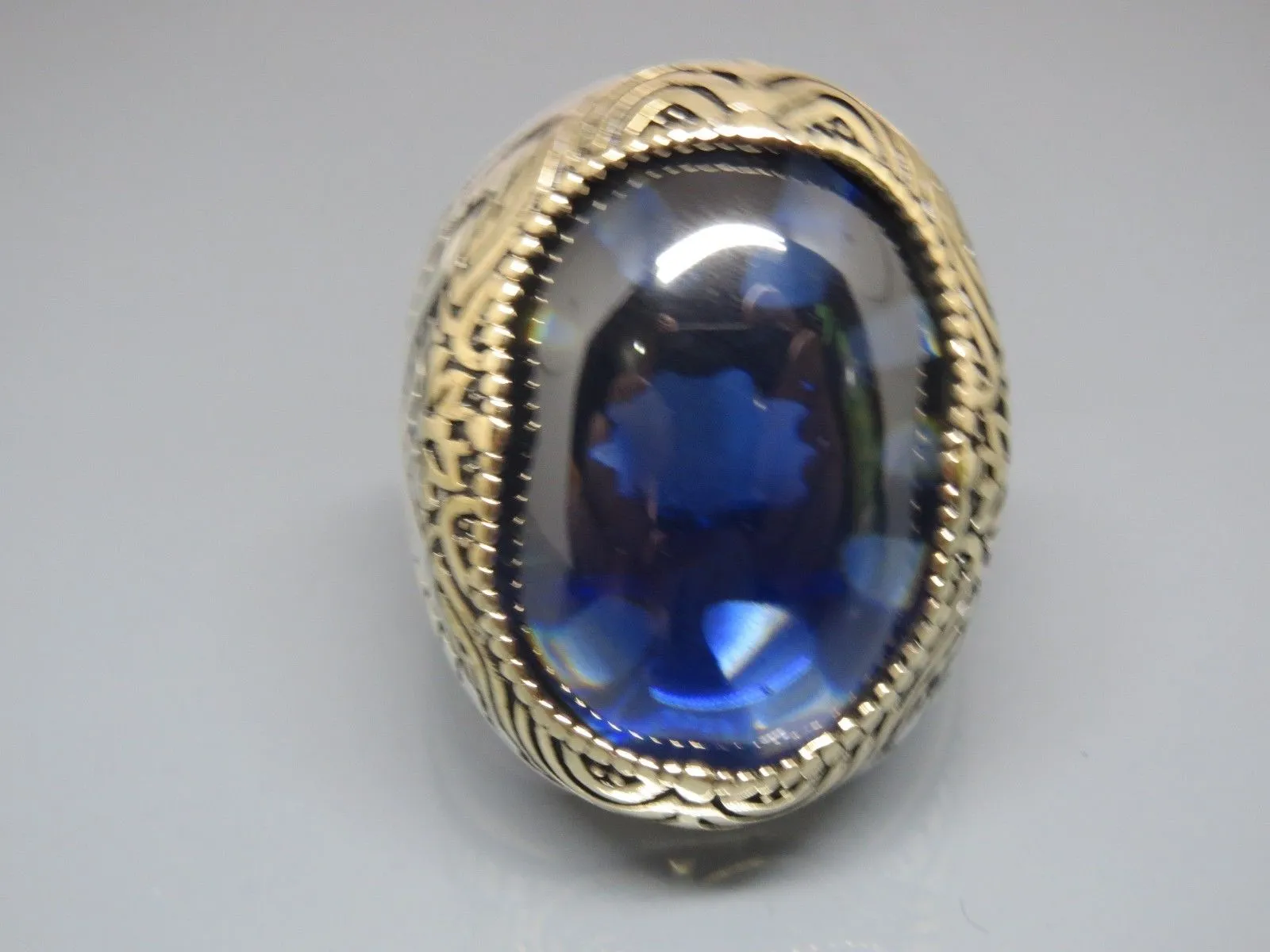 Turkish Handmade Jewelry 925 Sterling Silver Sapphire Stone Mens Rings
