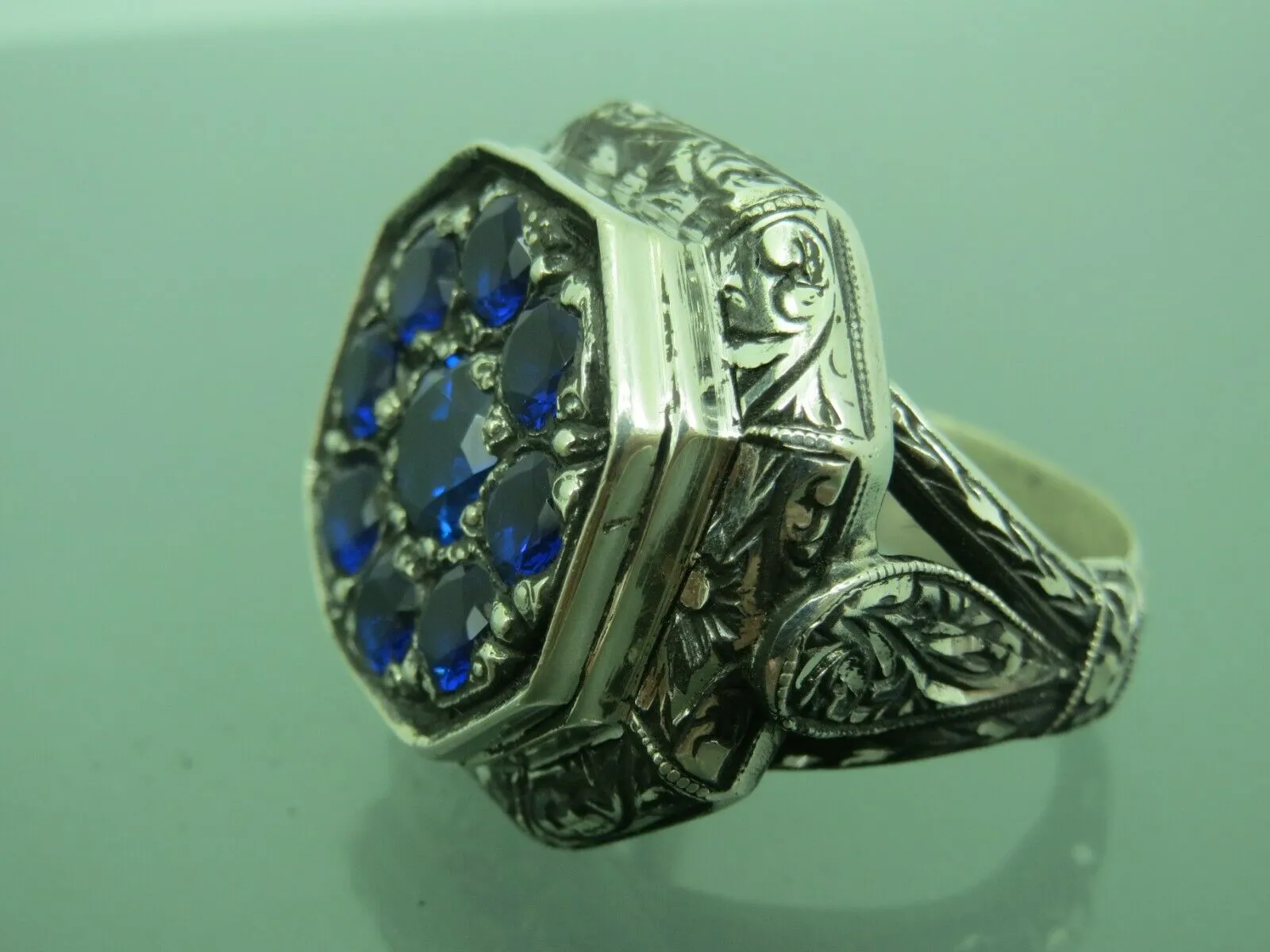 Turkish Handmade Jewelry 925 Sterling Silver Sapphire Stone Mens Rings