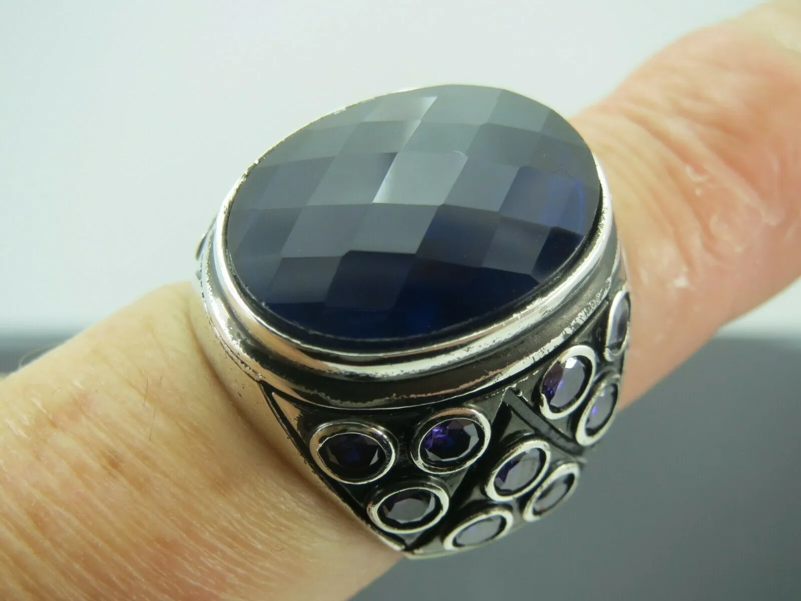 Turkish Handmade Jewelry 925 Sterling Silver Sapphire Stone Mens Rings